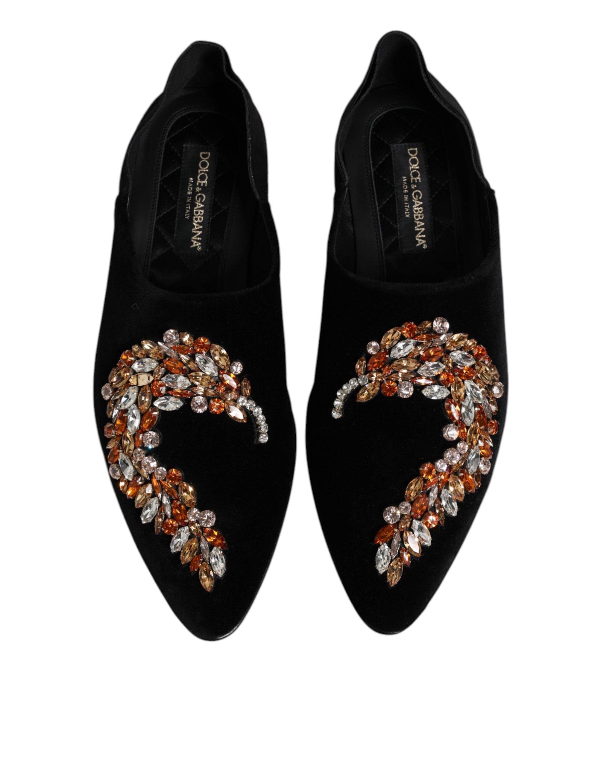 Dolce & Gabbana Black Velvet Embellished Loafer Slip On Men's Shoes