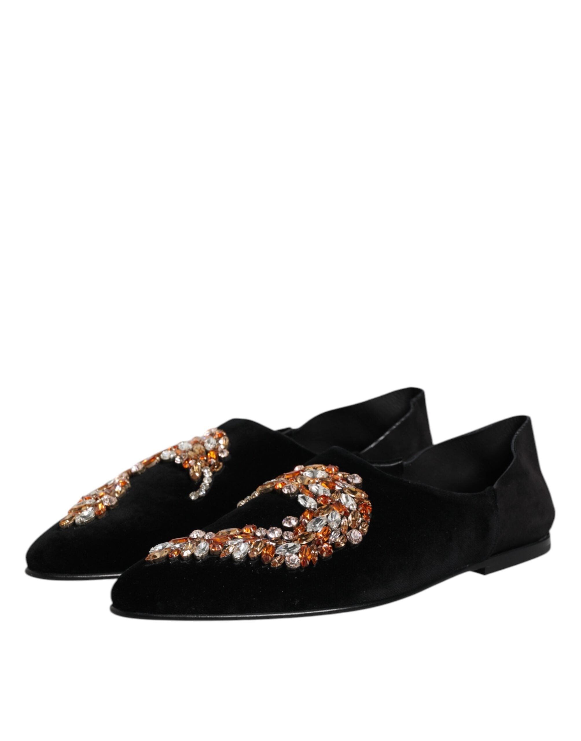 Dolce & Gabbana Black Velvet Embellished Loafer Slip On Men's Shoes