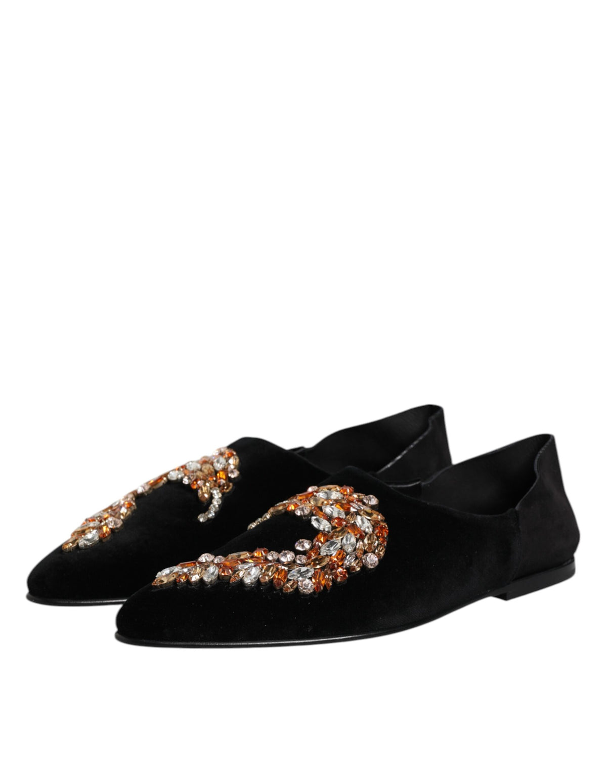 Dolce & Gabbana Black Velvet Embellished Loafer Slip On Men's Shoes