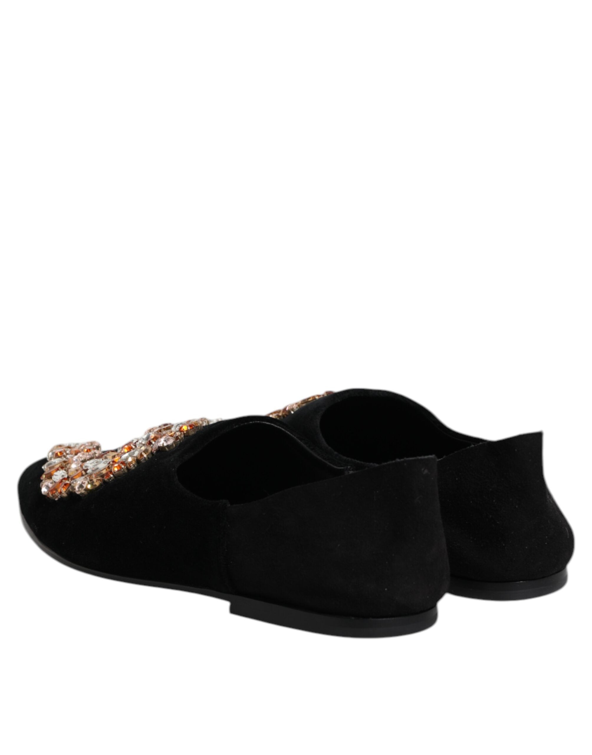 Dolce & Gabbana Black Velvet Embellished Loafer Slip On Men's Shoes