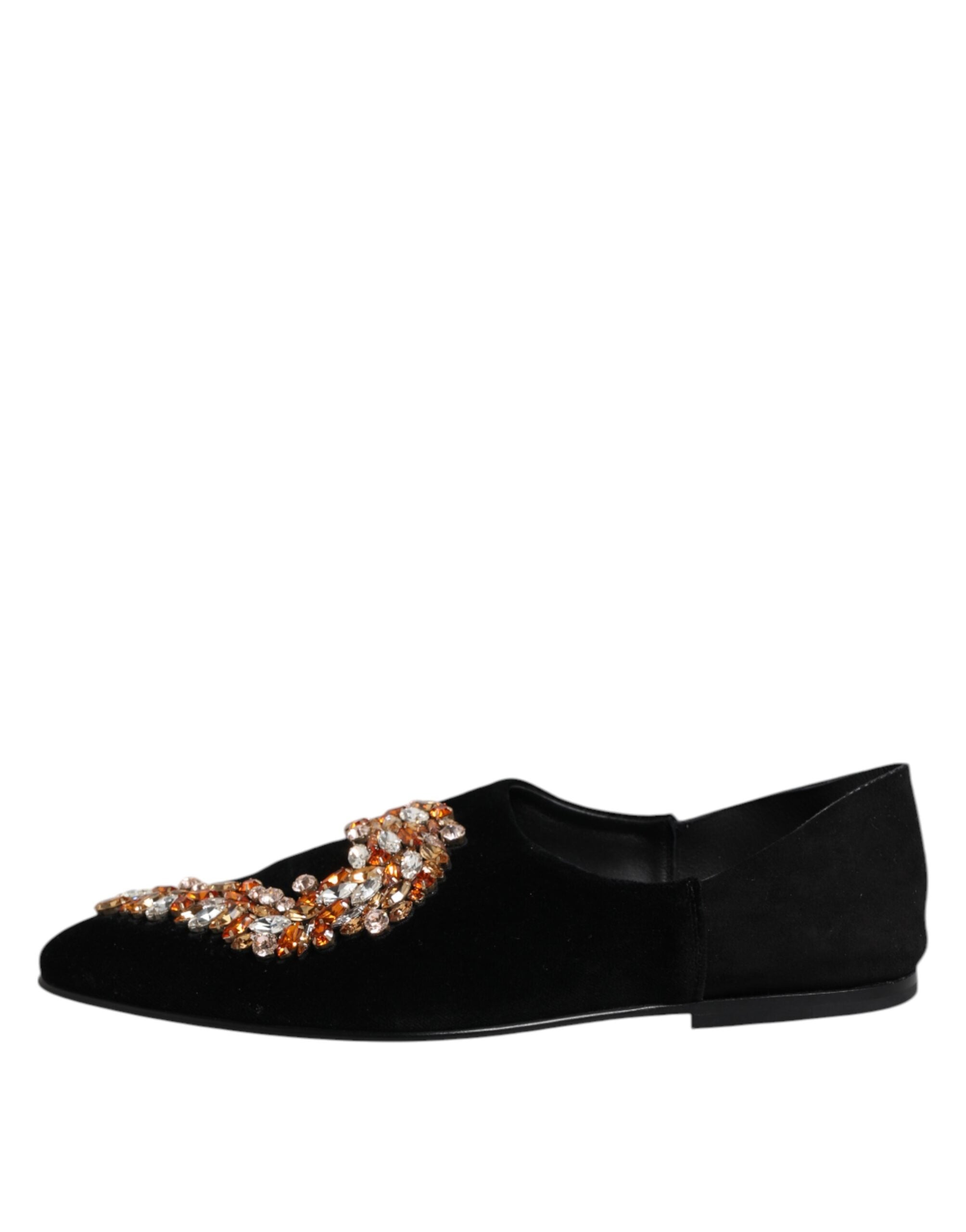 Dolce & Gabbana Black Velvet Embellished Loafer Slip On Men's Shoes