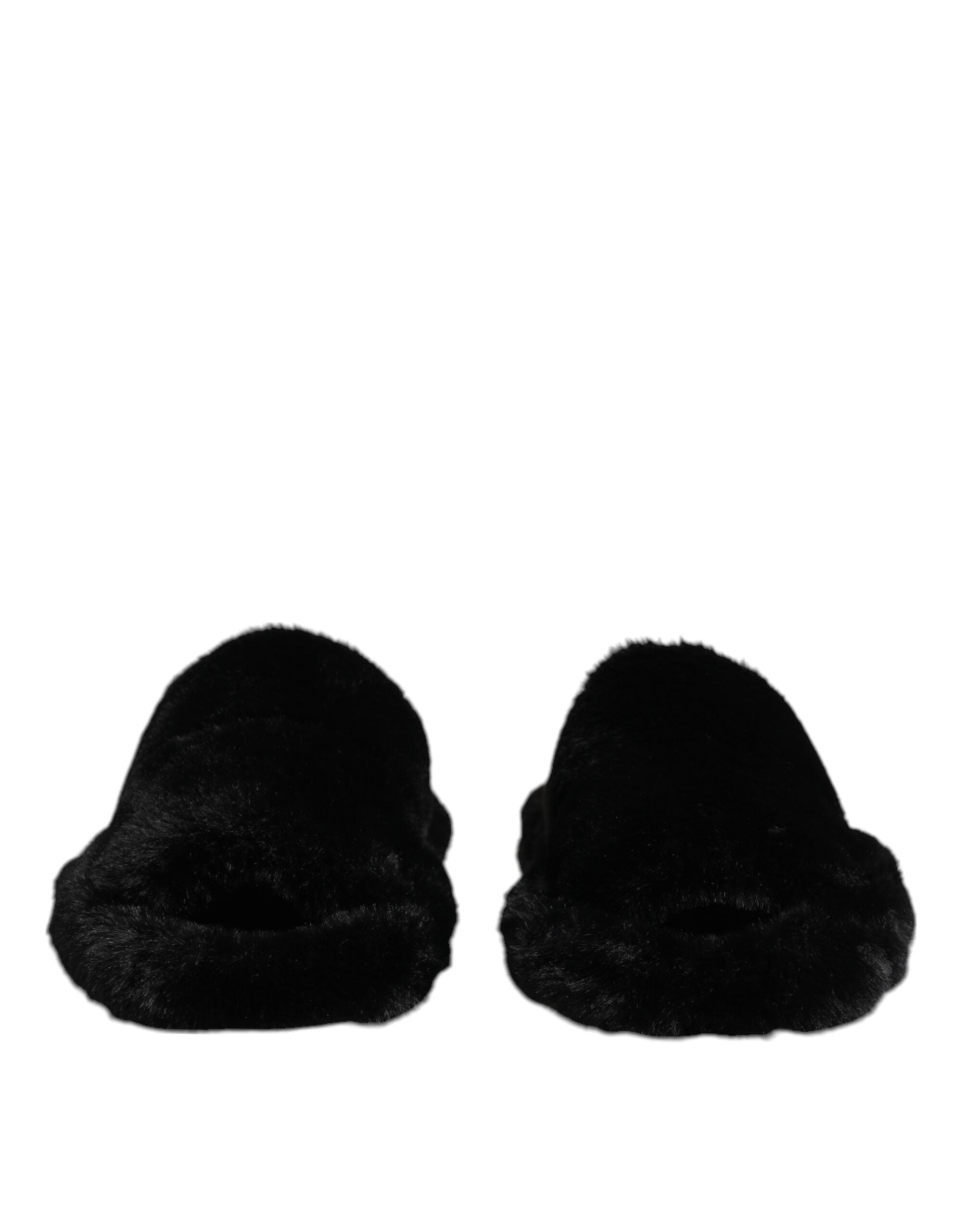 Dolce & Gabbana Black Polyester Velvet Slides Slipper Men's Shoes