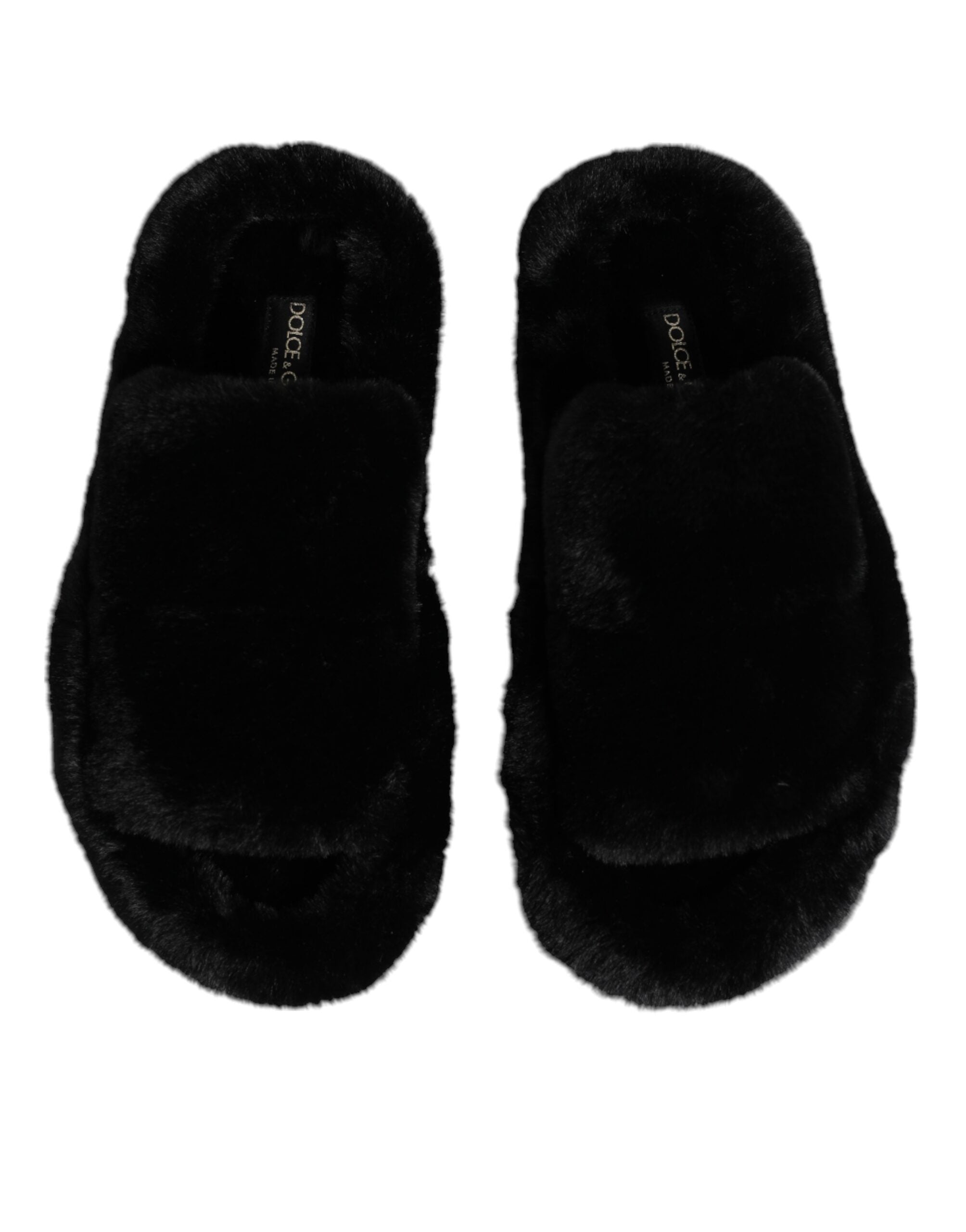 Dolce & Gabbana Black Polyester Velvet Slides Slipper Men's Shoes