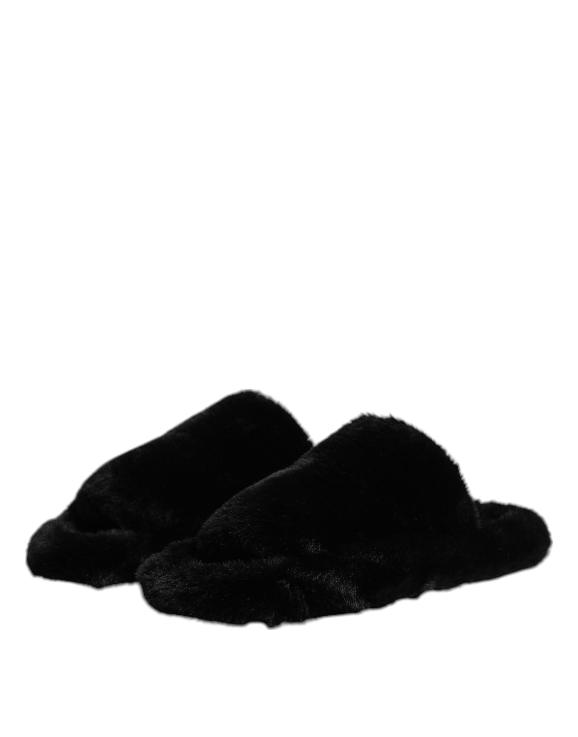 Dolce & Gabbana Black Polyester Velvet Slides Slipper Men's Shoes