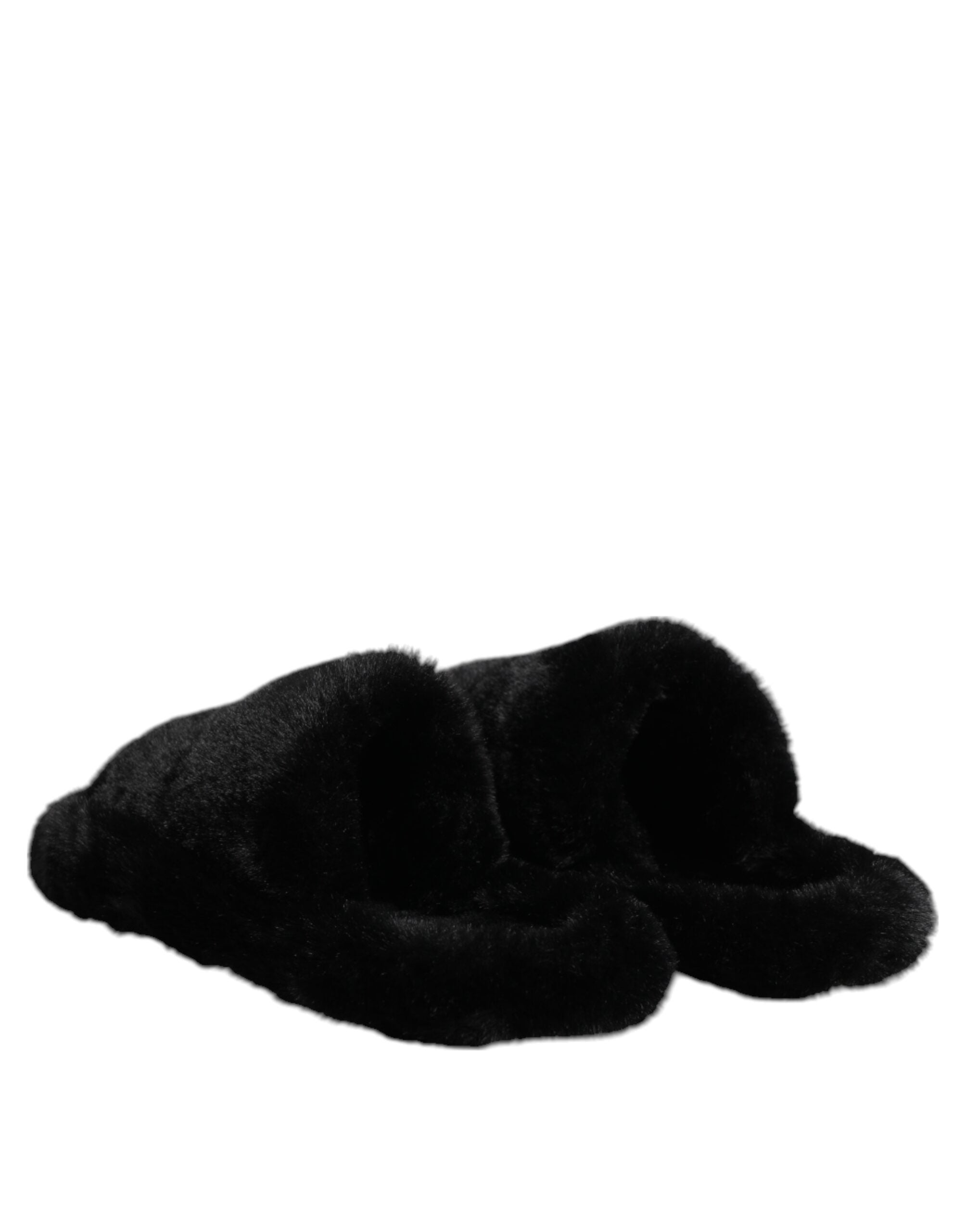 Dolce & Gabbana Black Polyester Velvet Slides Slipper Men's Shoes