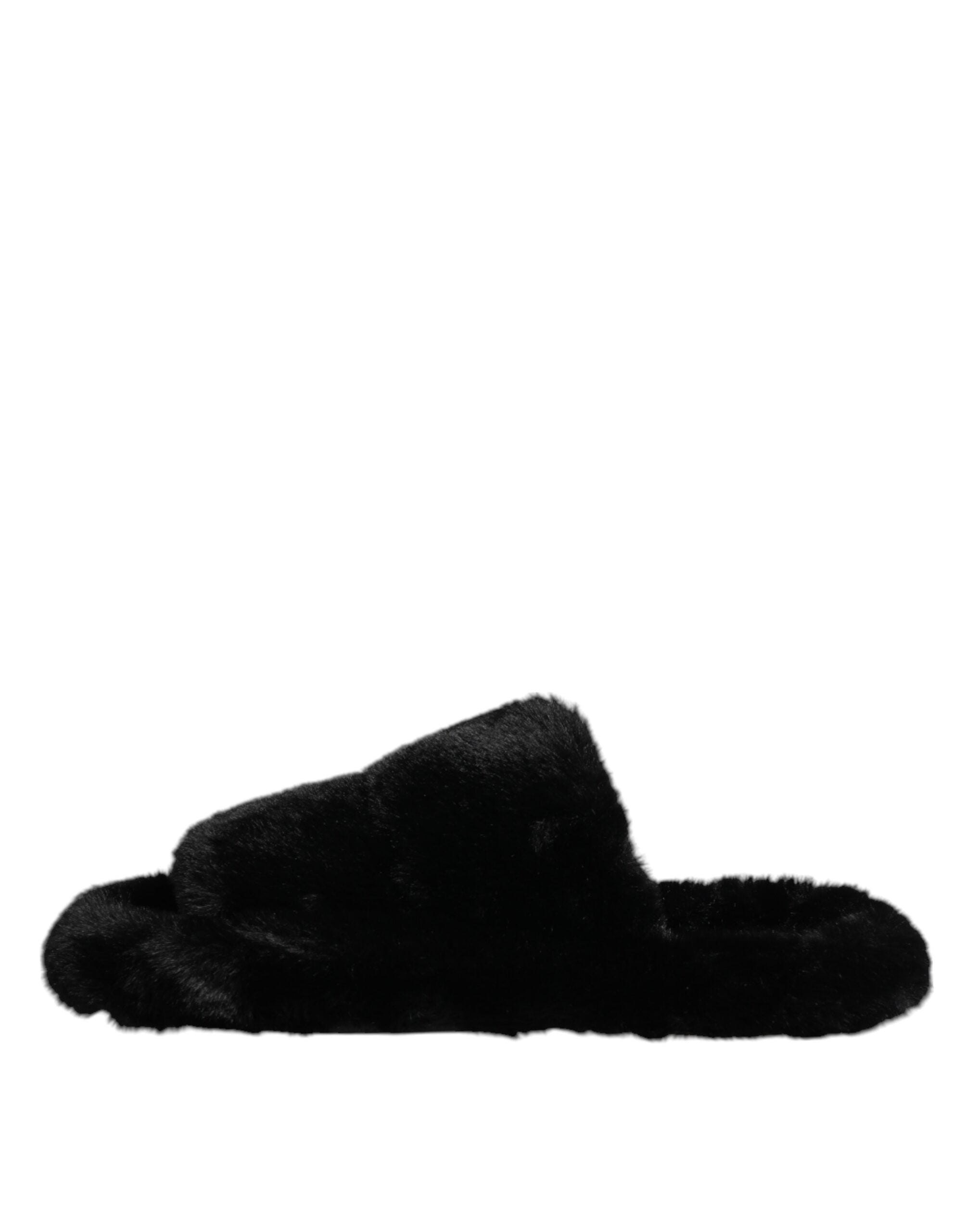 Dolce & Gabbana Black Polyester Velvet Slides Slipper Men's Shoes