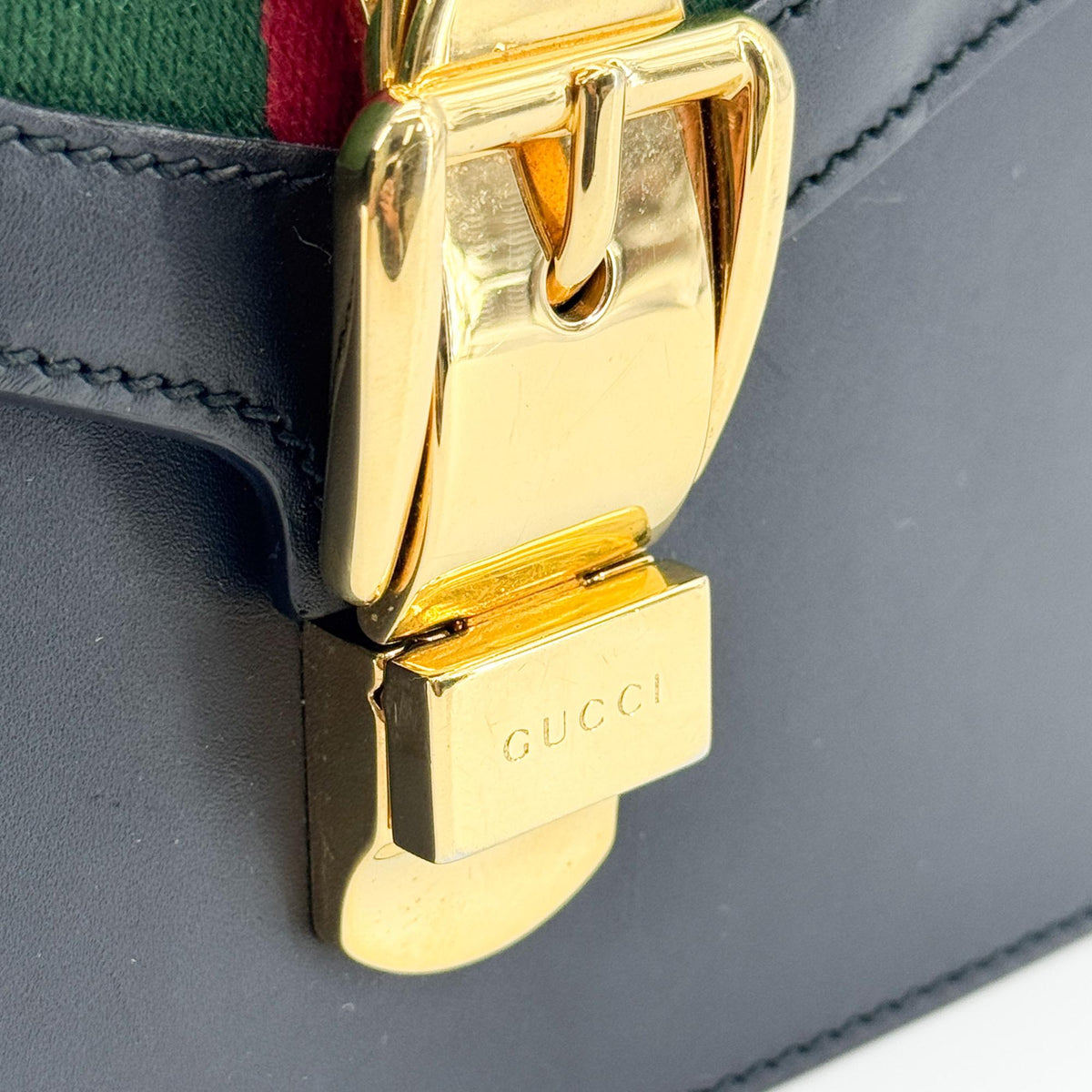Gucci Sylvie Top Handle Leather Black Leather Handbag (Pre-Owned)