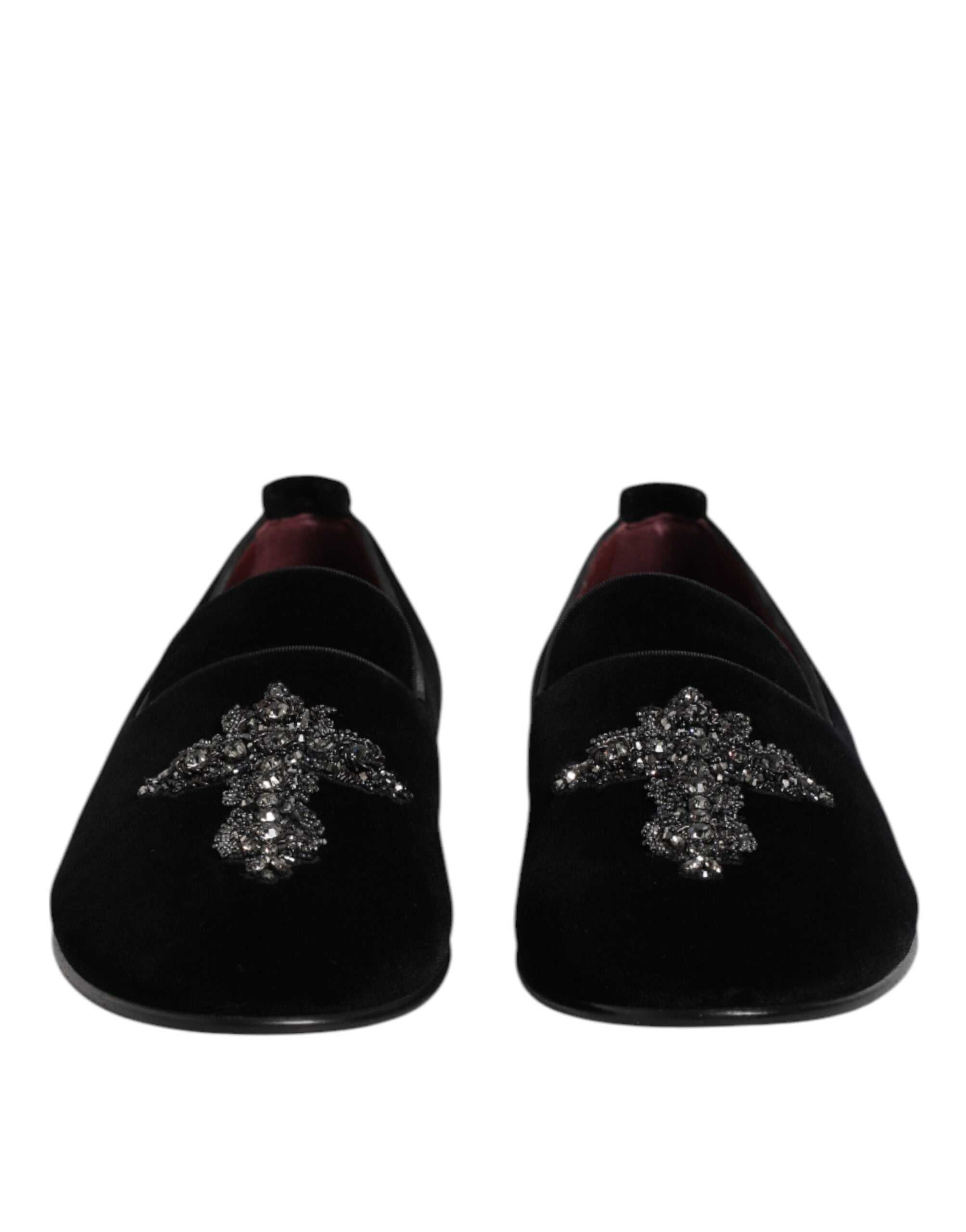 Dolce & Gabbana Black Velvet Embellished Loafer Slip On Men's Shoes