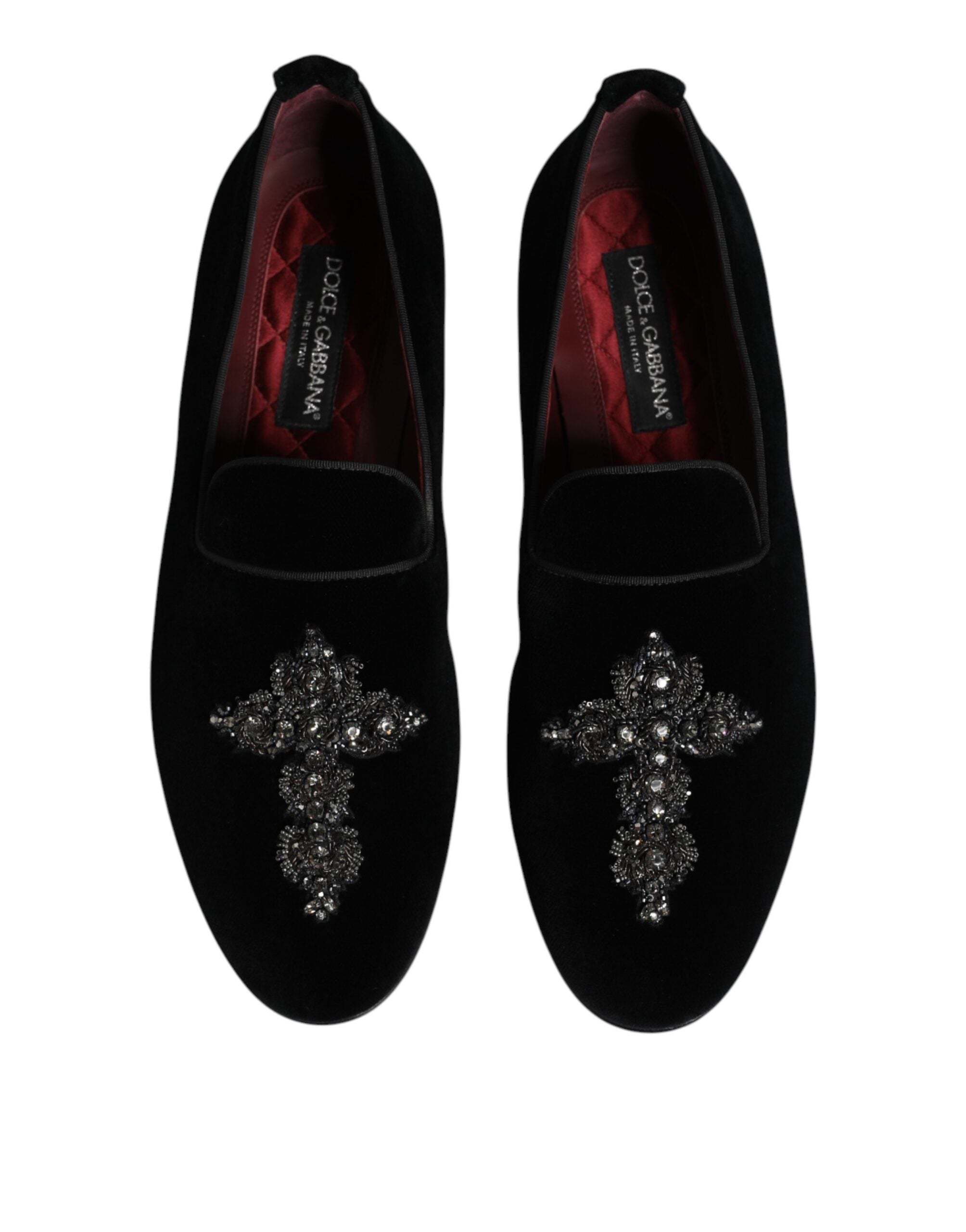 Dolce & Gabbana Black Velvet Embellished Loafer Slip On Men's Shoes