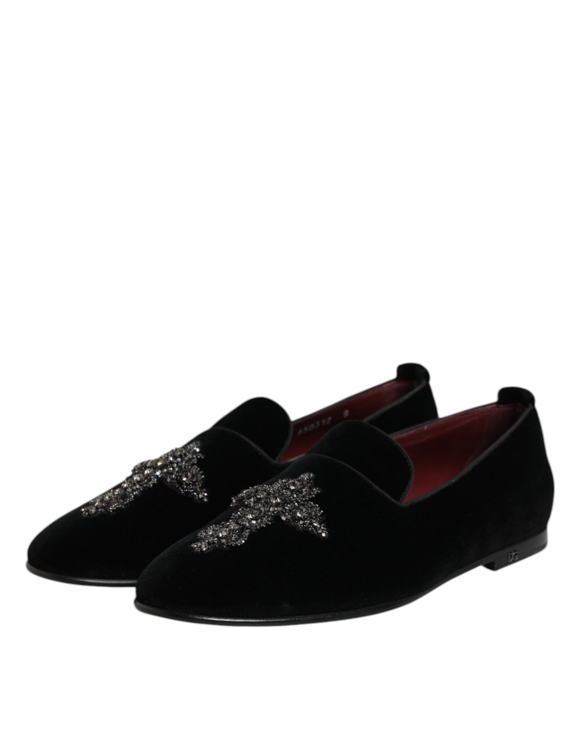 Dolce & Gabbana Black Velvet Embellished Loafer Slip On Men's Shoes