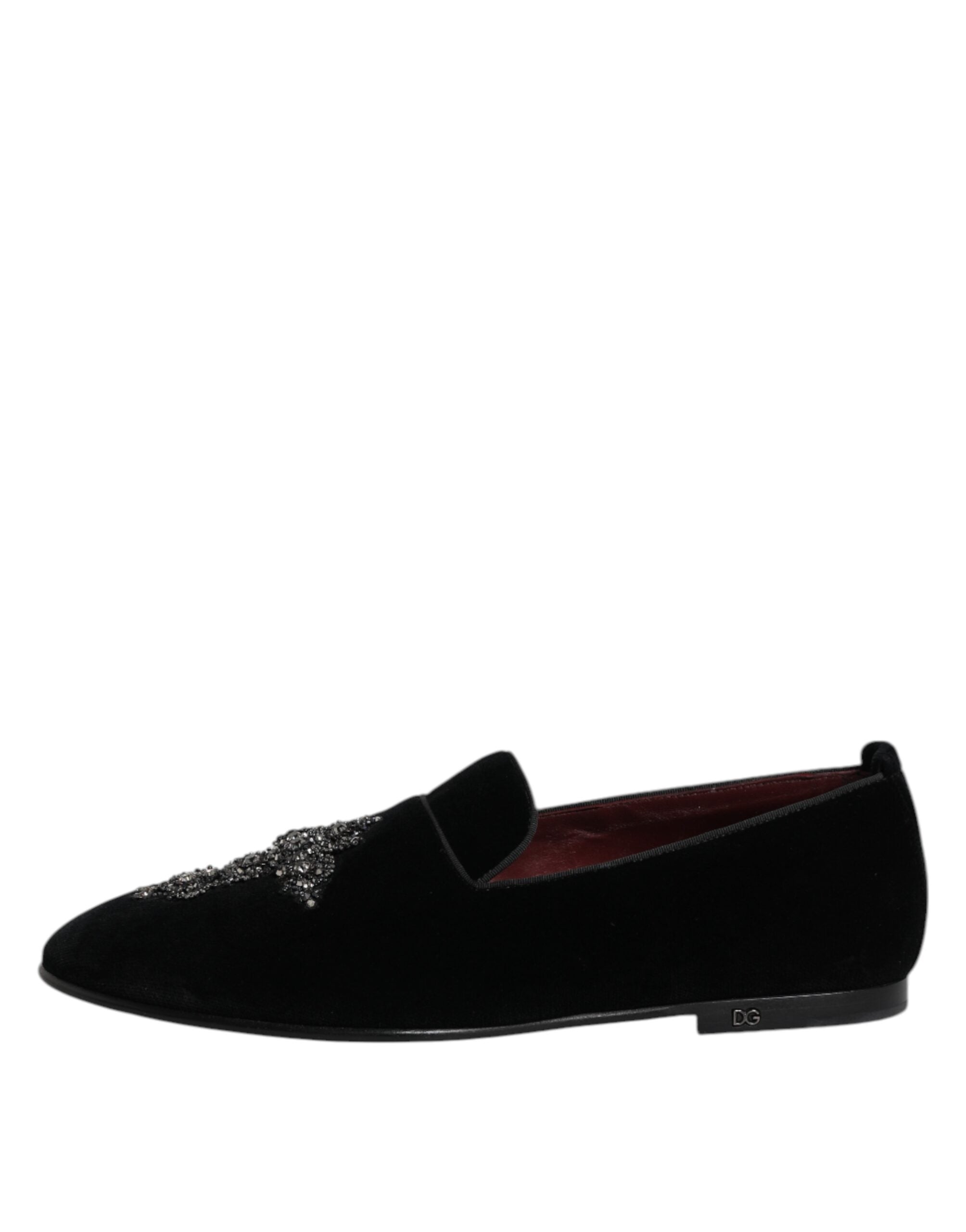 Dolce & Gabbana Black Velvet Embellished Loafer Slip On Men's Shoes