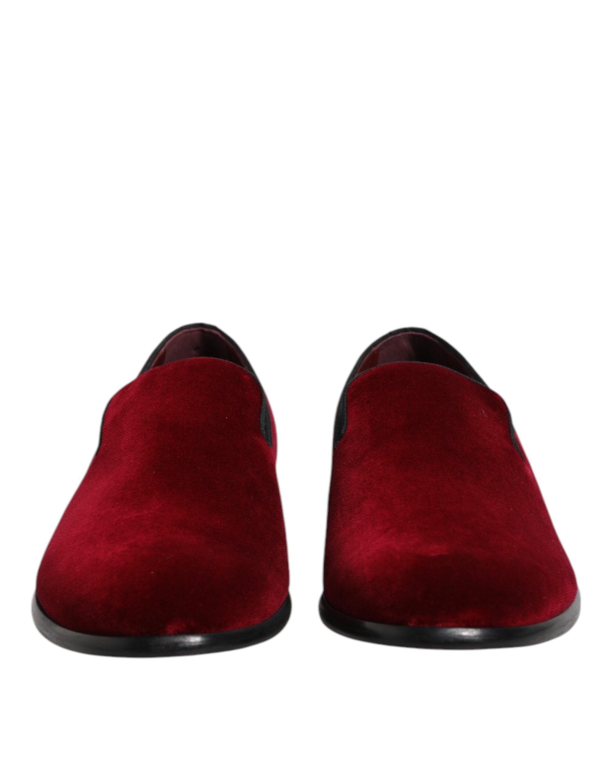Dolce & Gabbana Red Cotton Velvet Slip On Loafers Formal Men's Shoes