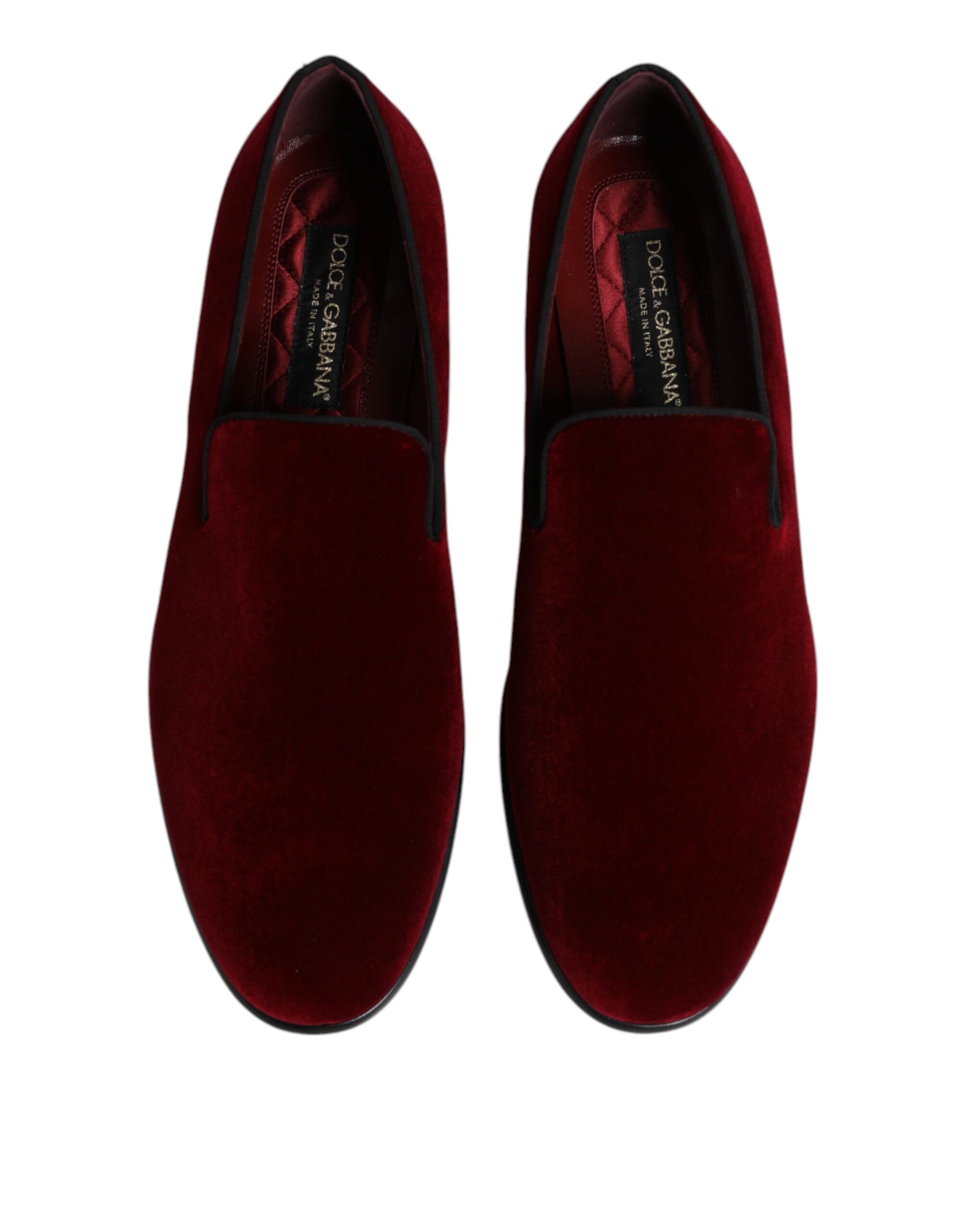 Dolce & Gabbana Red Cotton Velvet Slip On Loafers Formal Men's Shoes