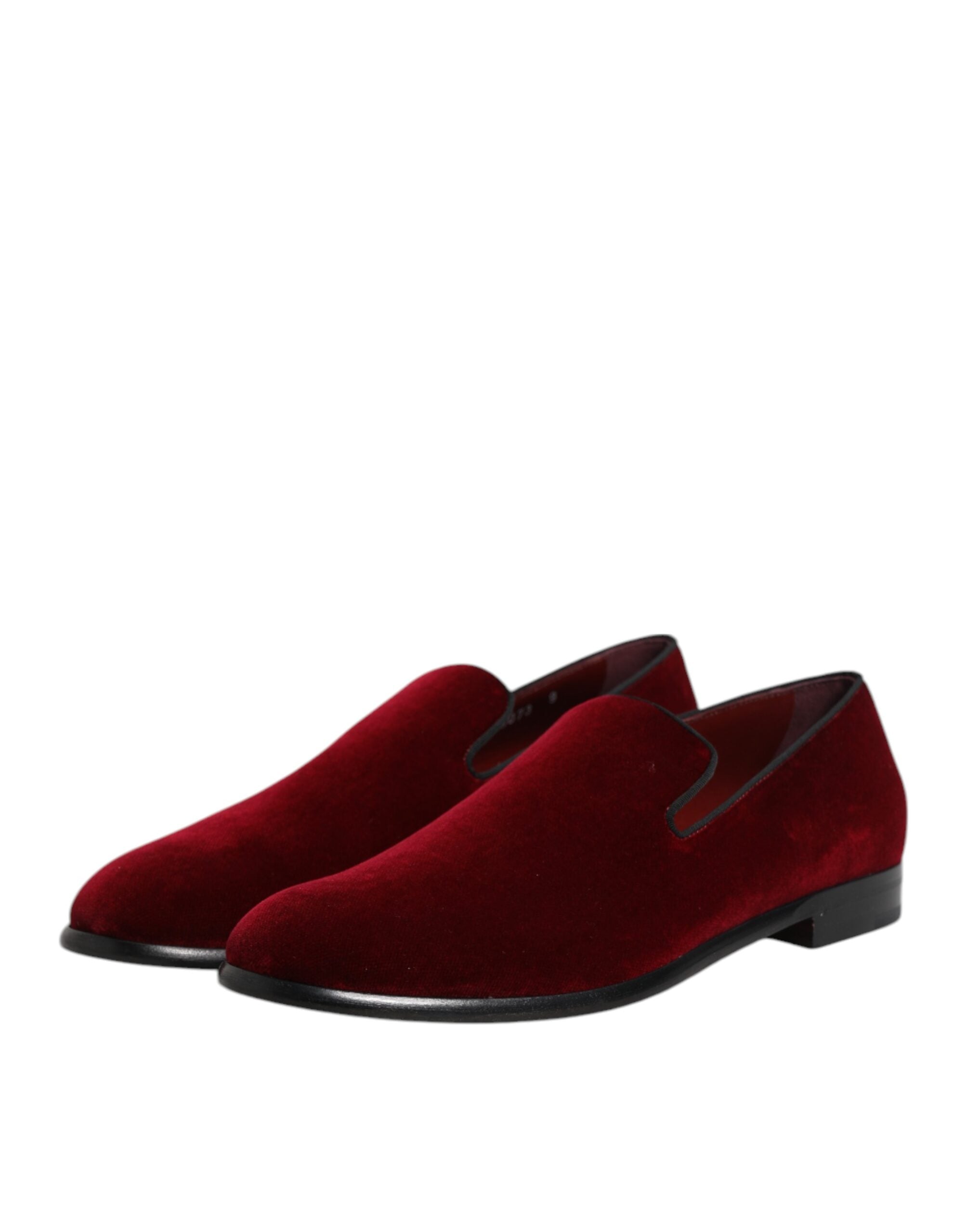 Dolce & Gabbana Red Cotton Velvet Slip On Loafers Formal Men's Shoes