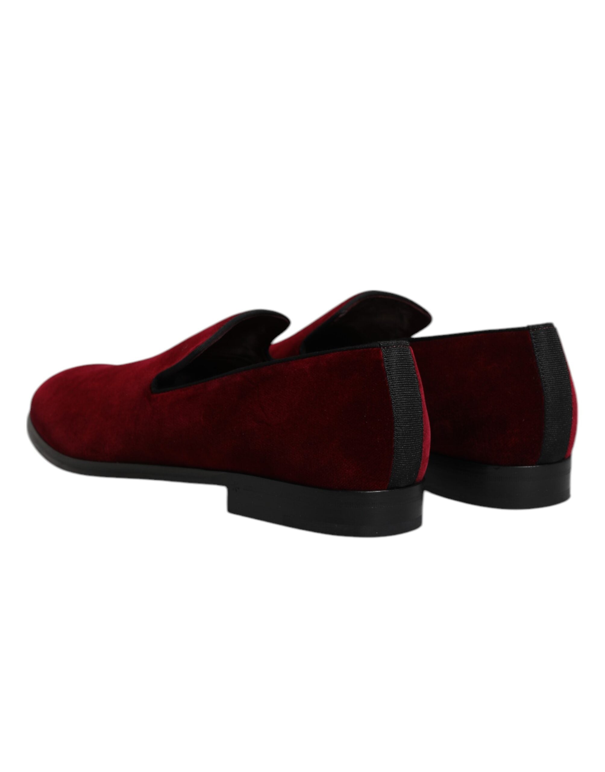 Dolce & Gabbana Red Cotton Velvet Slip On Loafers Formal Men's Shoes