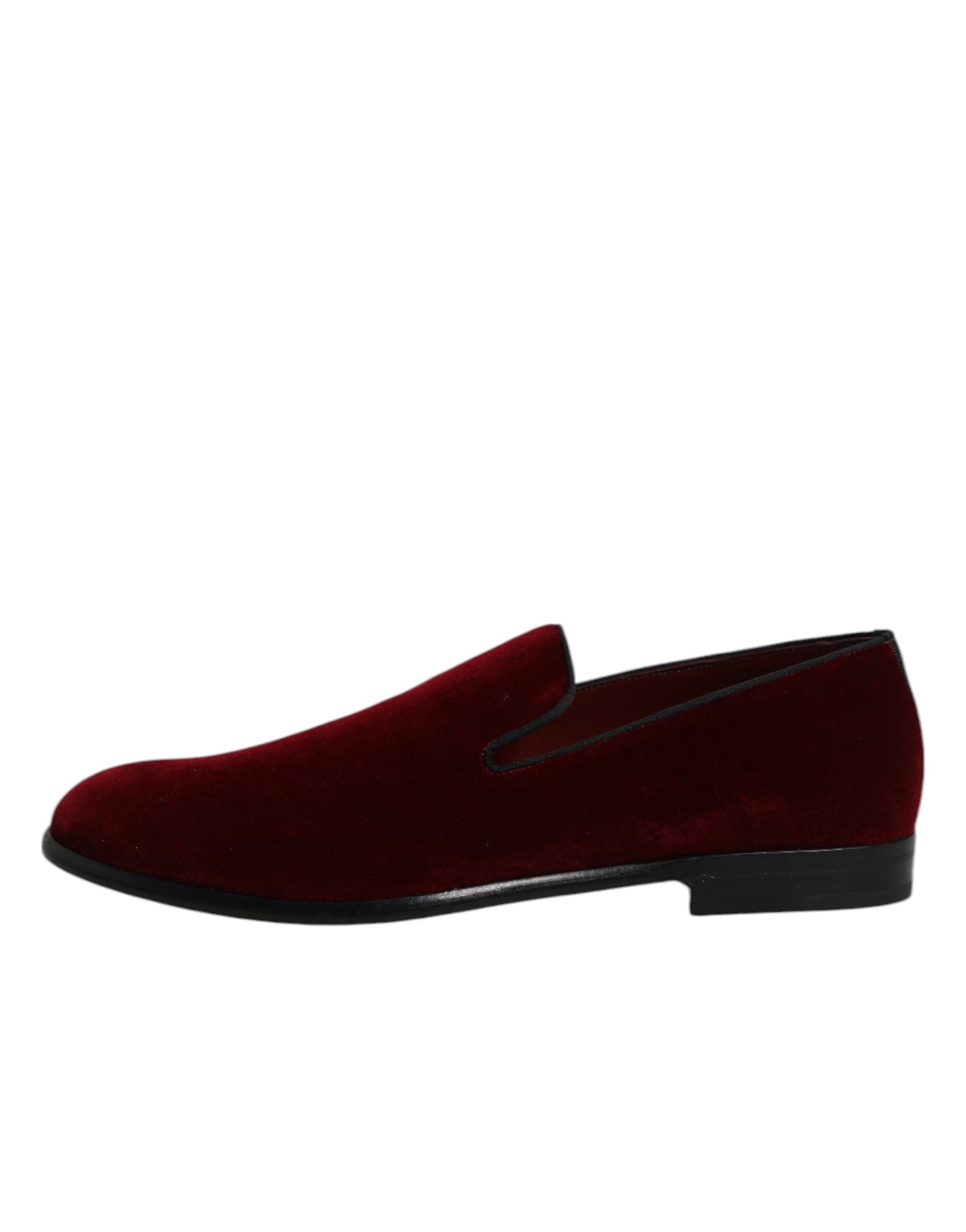 Dolce & Gabbana Red Cotton Velvet Slip On Loafers Formal Men's Shoes