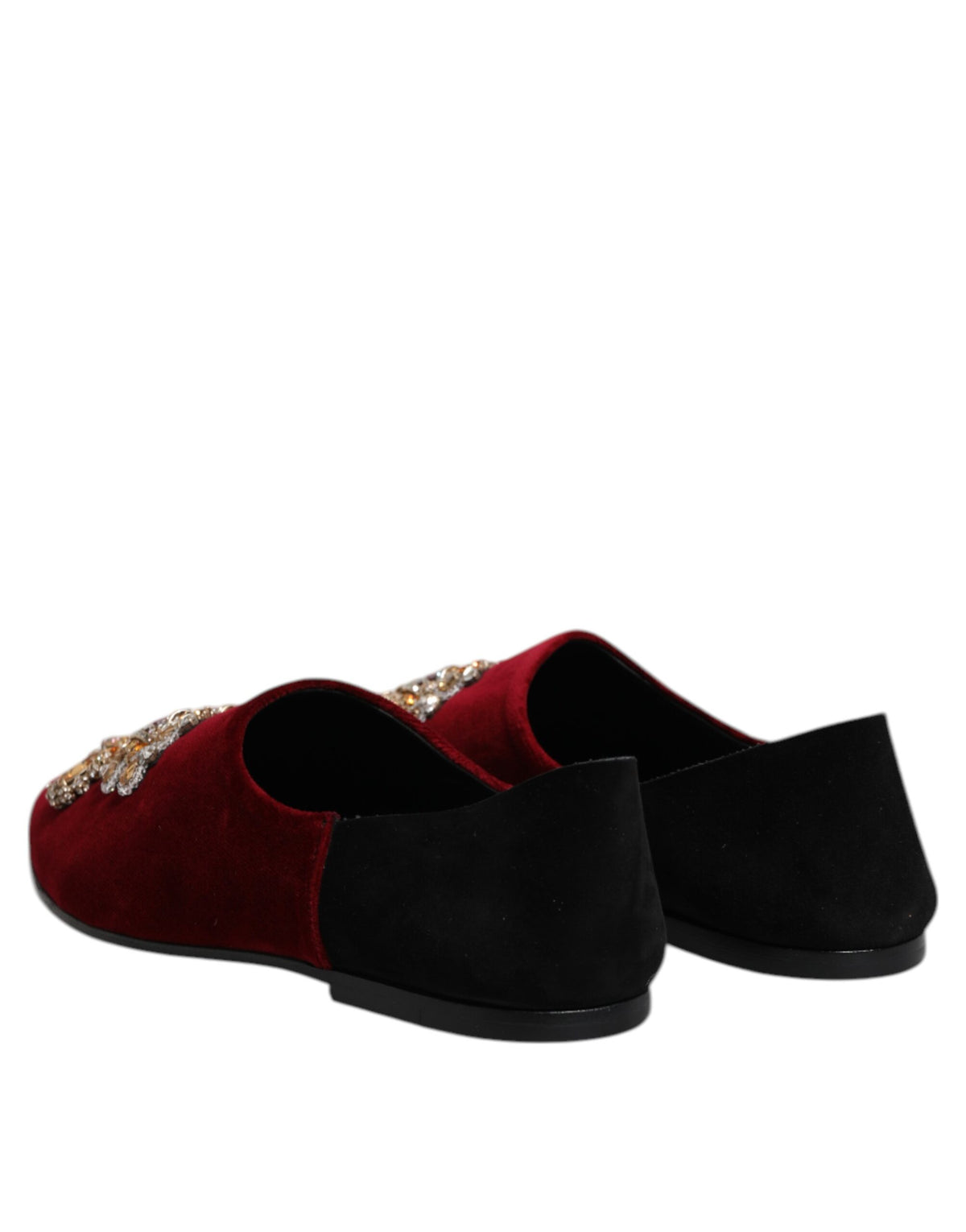 Dolce & Gabbana Black Red Velvet Embellished Slip On Men's Shoes