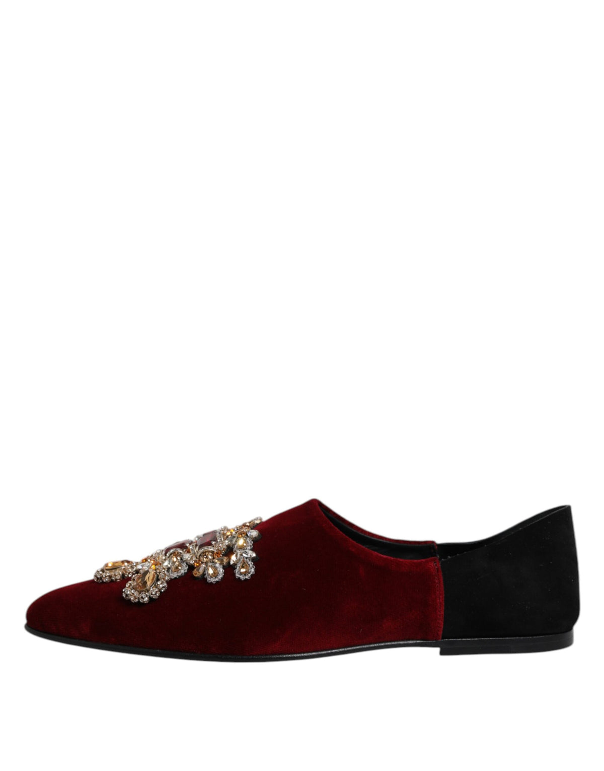 Dolce & Gabbana Black Red Velvet Embellished Slip On Men's Shoes