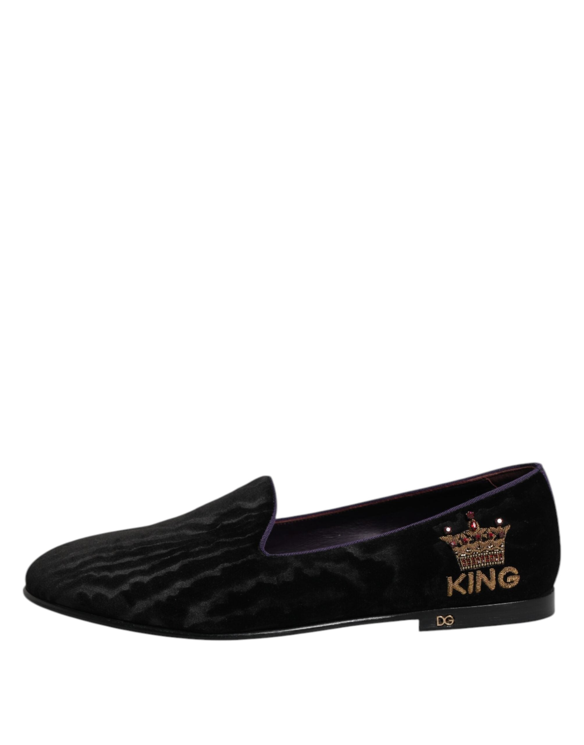 Dolce & Gabbana Black DG Crown Embroidery Loafers Slip On Men's Shoes