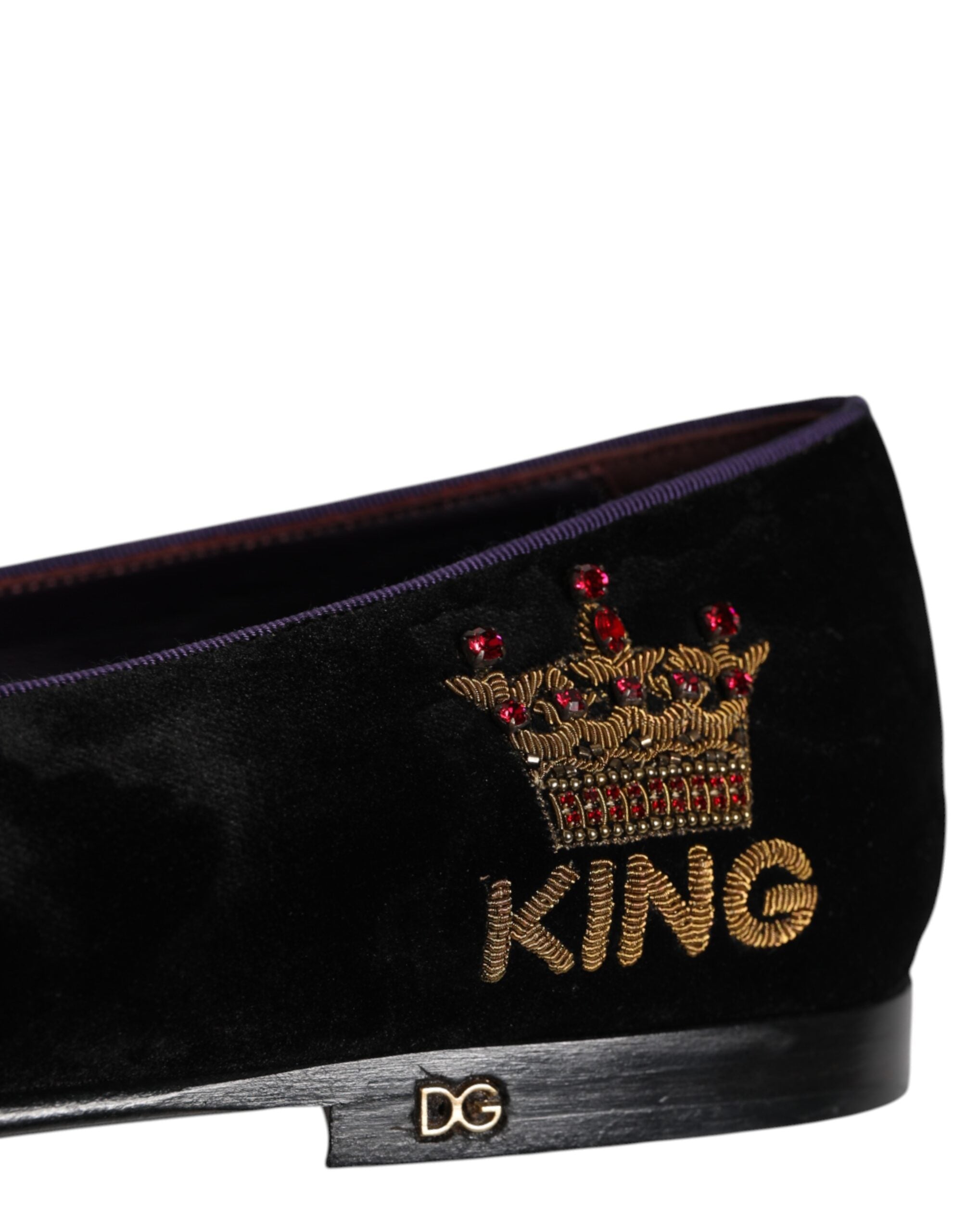 Dolce & Gabbana Black DG Crown Embroidery Loafers Slip On Men's Shoes
