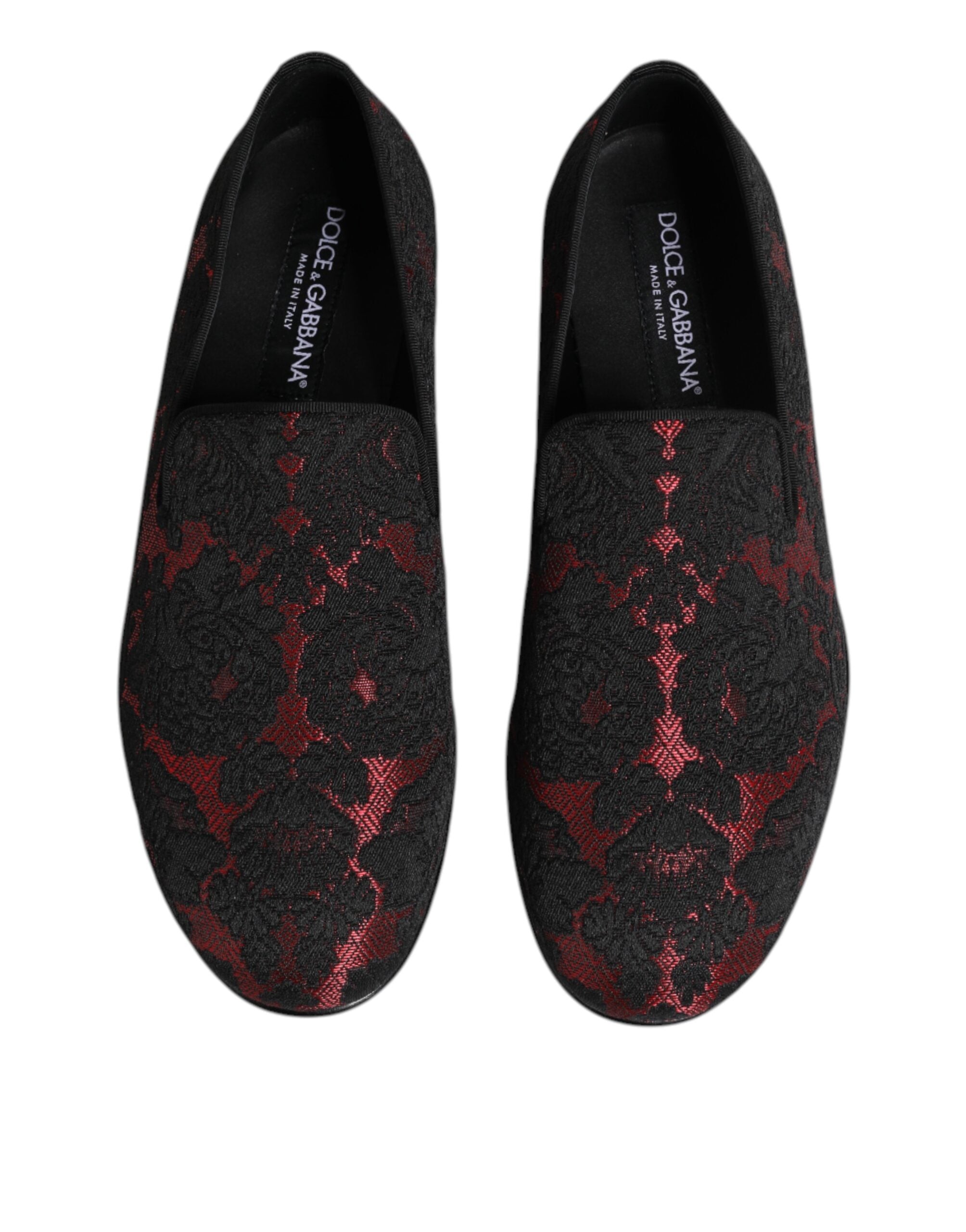 Dolce & Gabbana Red Black Jacquard Slip On Men Loafers Men's Shoes
