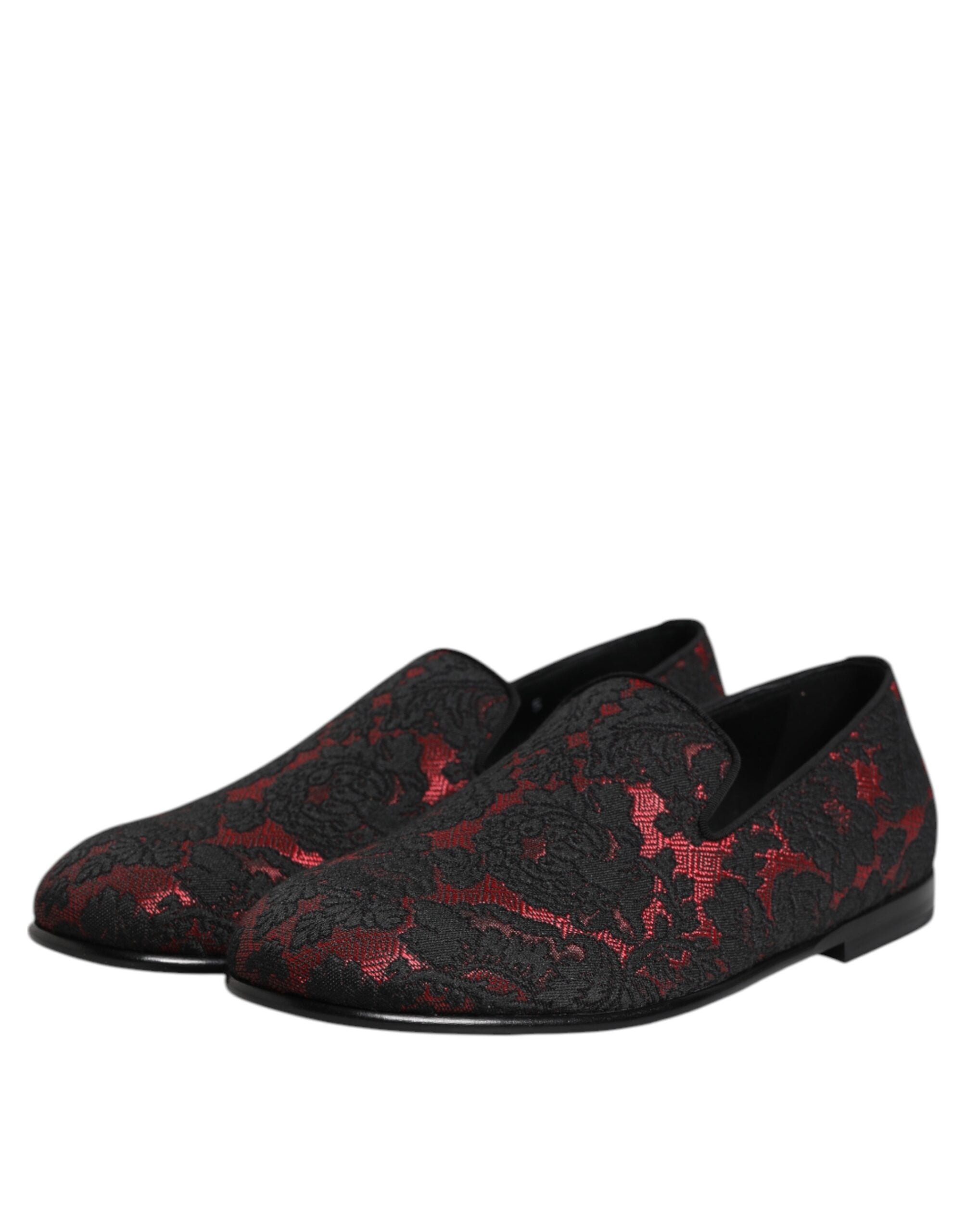Dolce & Gabbana Red Black Jacquard Slip On Men Loafers Men's Shoes