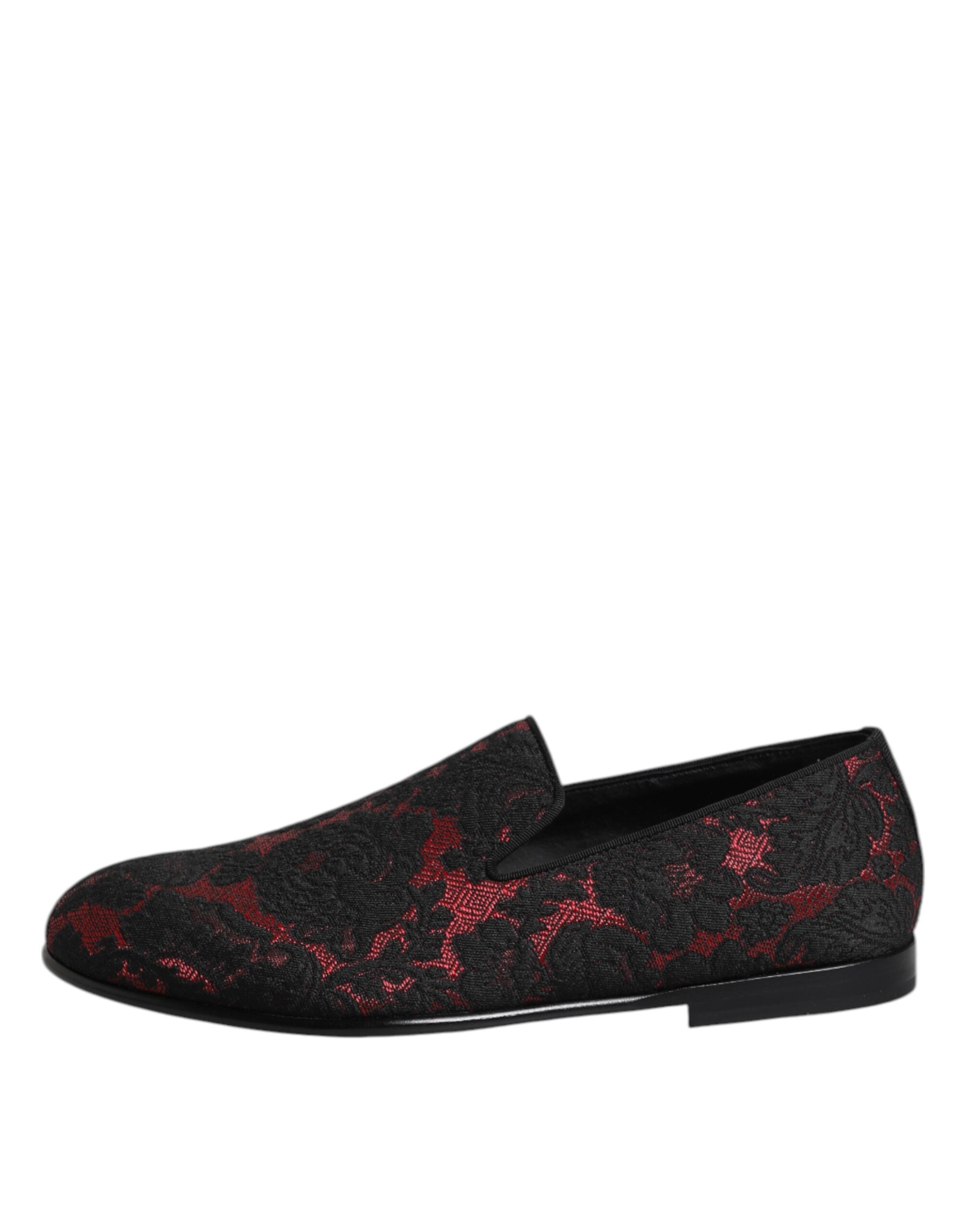 Dolce & Gabbana Red Black Jacquard Slip On Men Loafers Men's Shoes