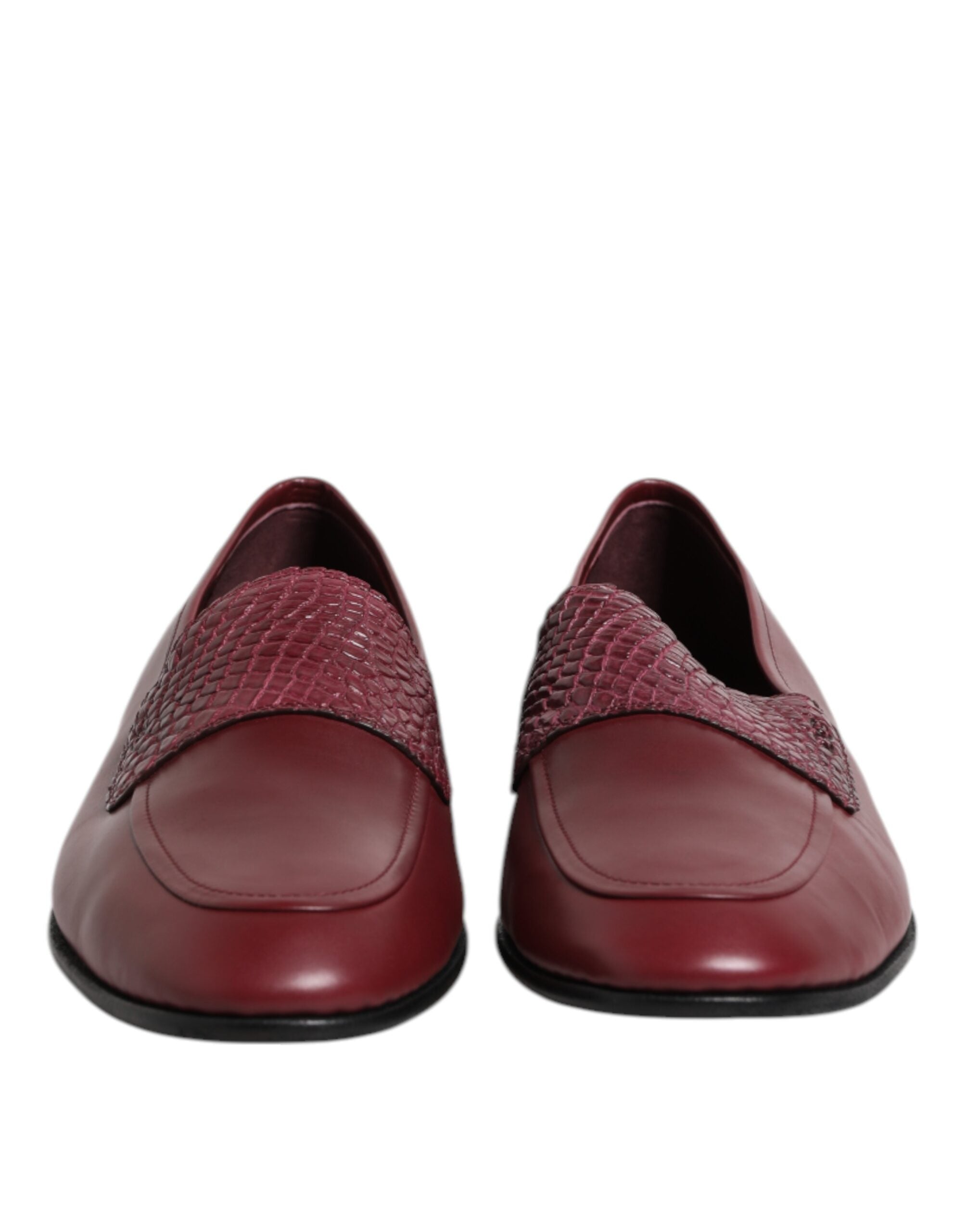 Dolce & Gabbana Burgundy Calfskin Leather Formal Slip On Men's Shoes