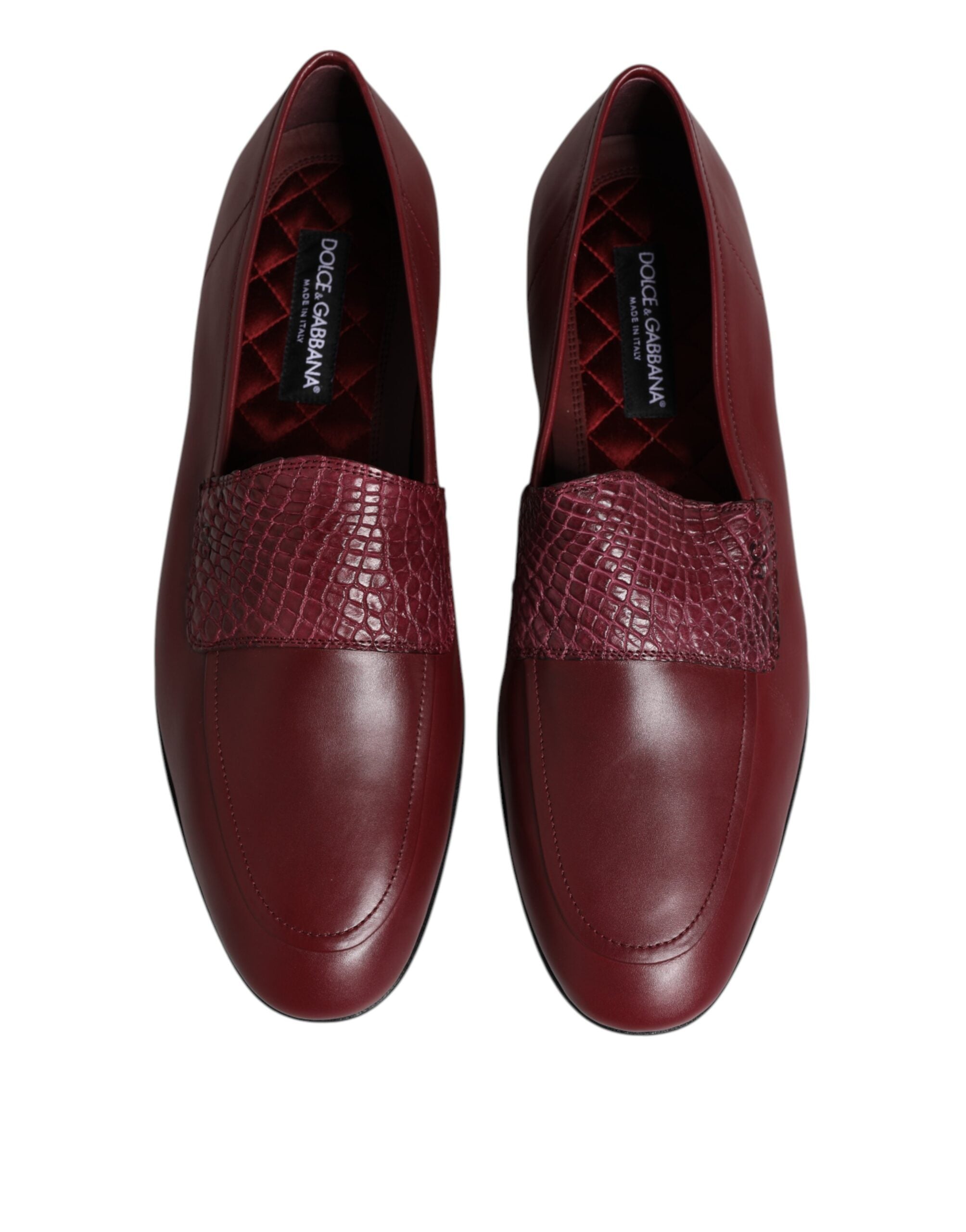 Dolce & Gabbana Burgundy Calfskin Leather Formal Slip On Men's Shoes