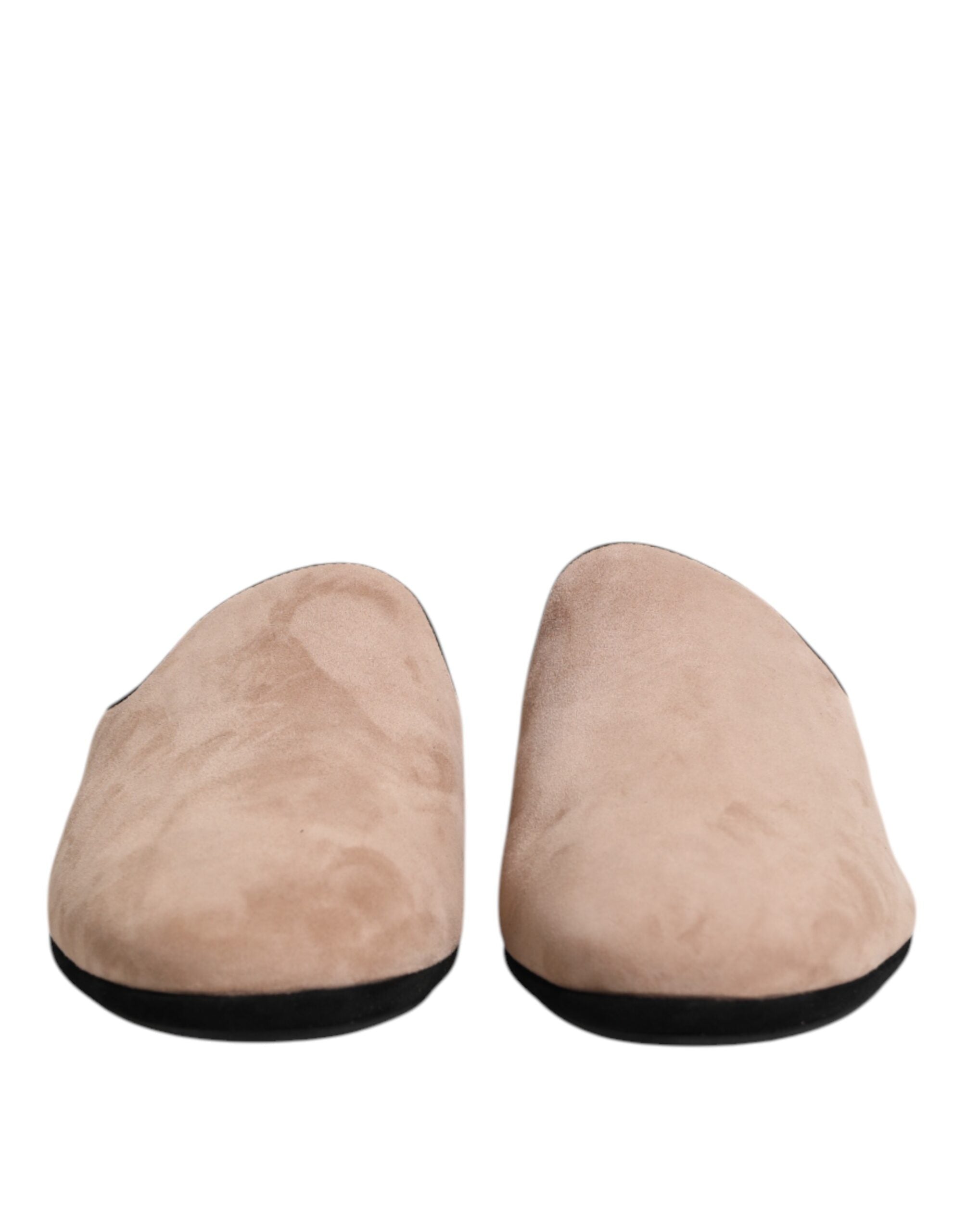 Dolce & Gabbana Beige Capra Suede Slides Flat Slipper Men's Shoes