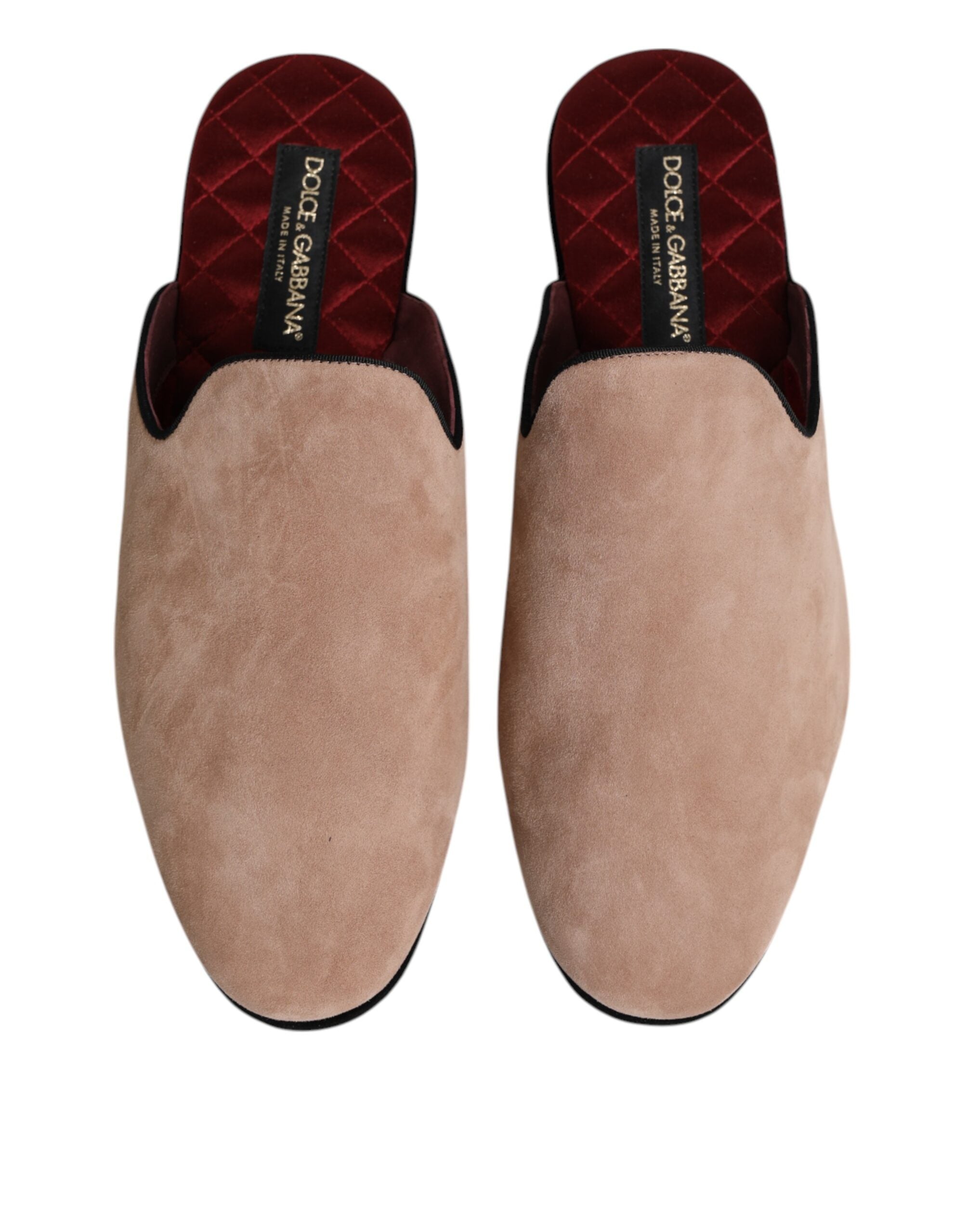 Dolce & Gabbana Beige Capra Suede Slides Flat Slipper Men's Shoes