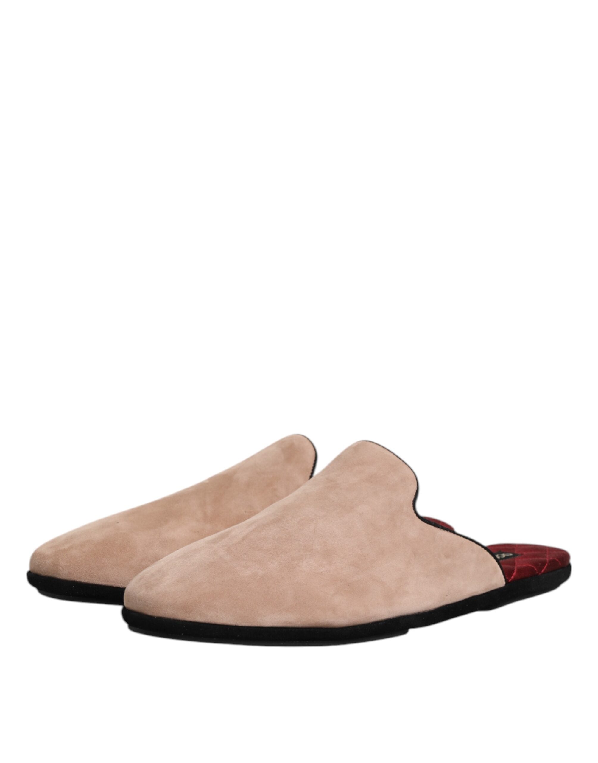Dolce & Gabbana Beige Capra Suede Slides Flat Slipper Men's Shoes