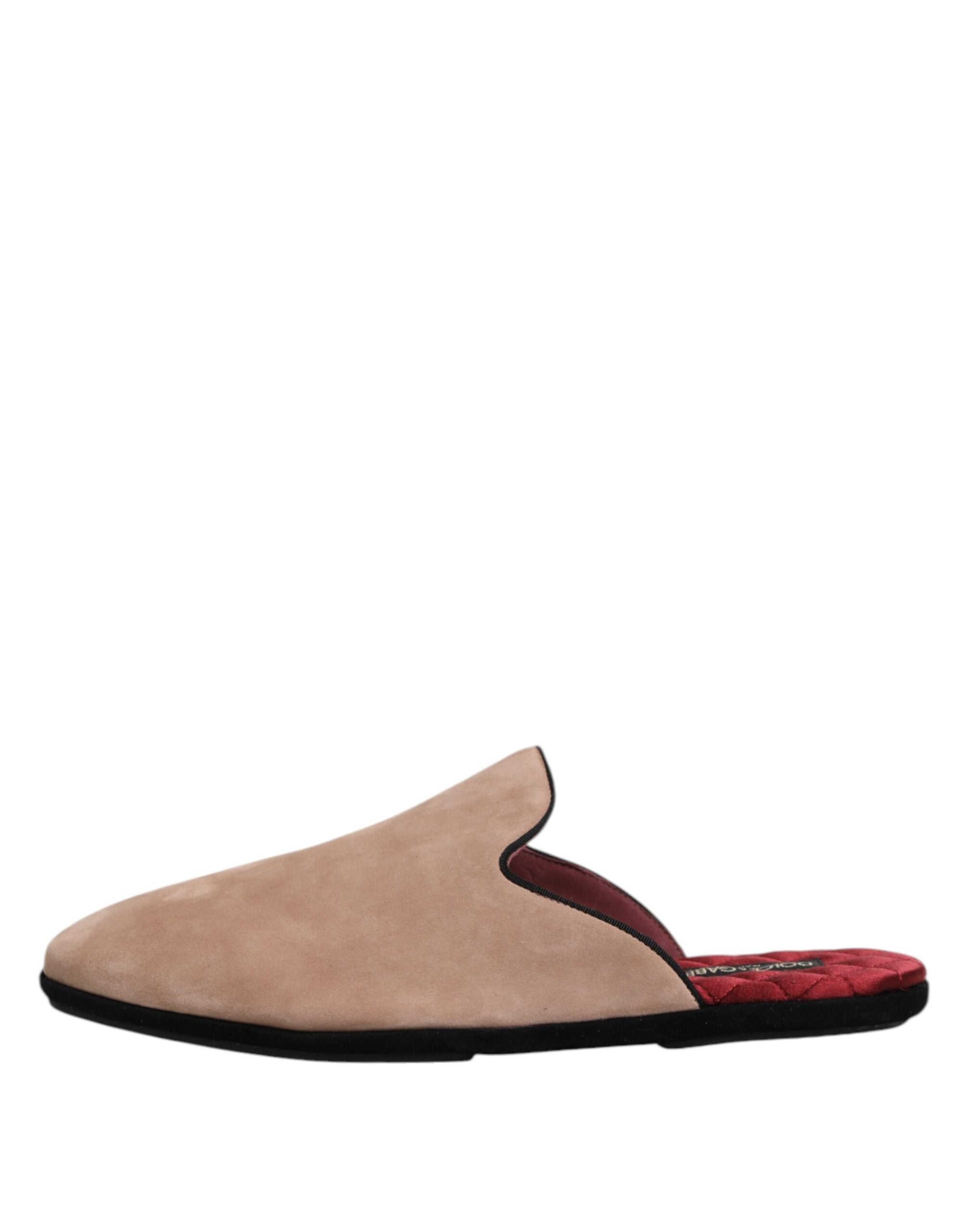 Dolce & Gabbana Beige Capra Suede Slides Flat Slipper Men's Shoes