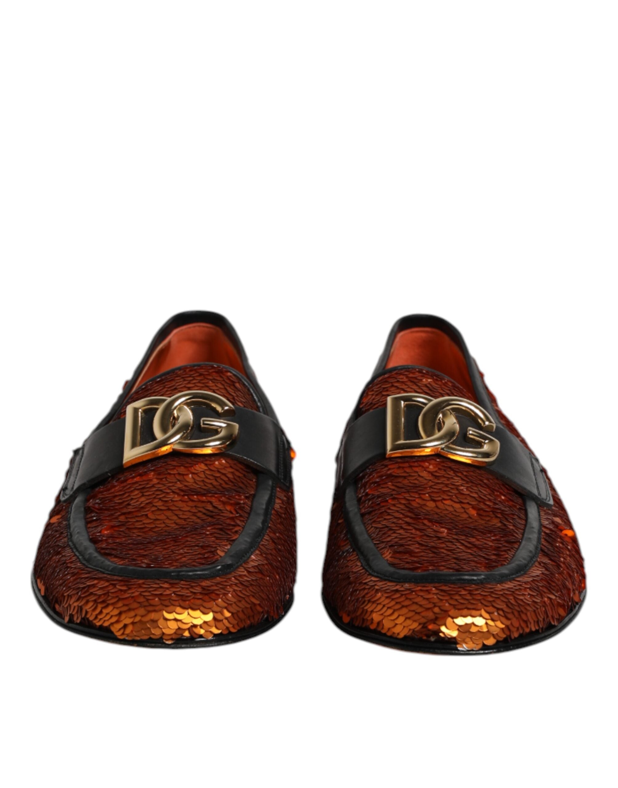 Dolce & Gabbana Orange Sequin Embellished Men Loafers Men's Shoes