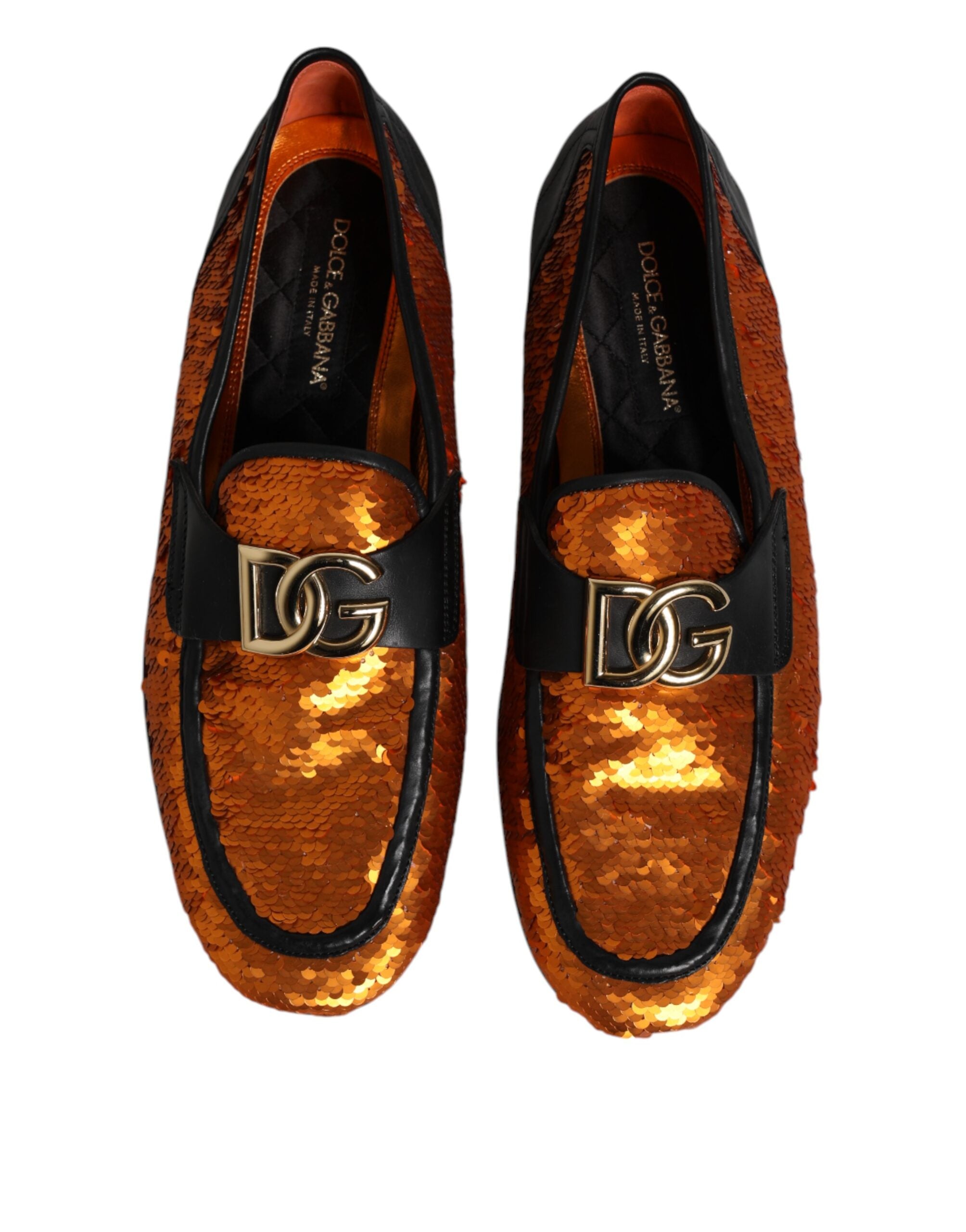 Dolce & Gabbana Orange Sequin Embellished Men Loafers Men's Shoes