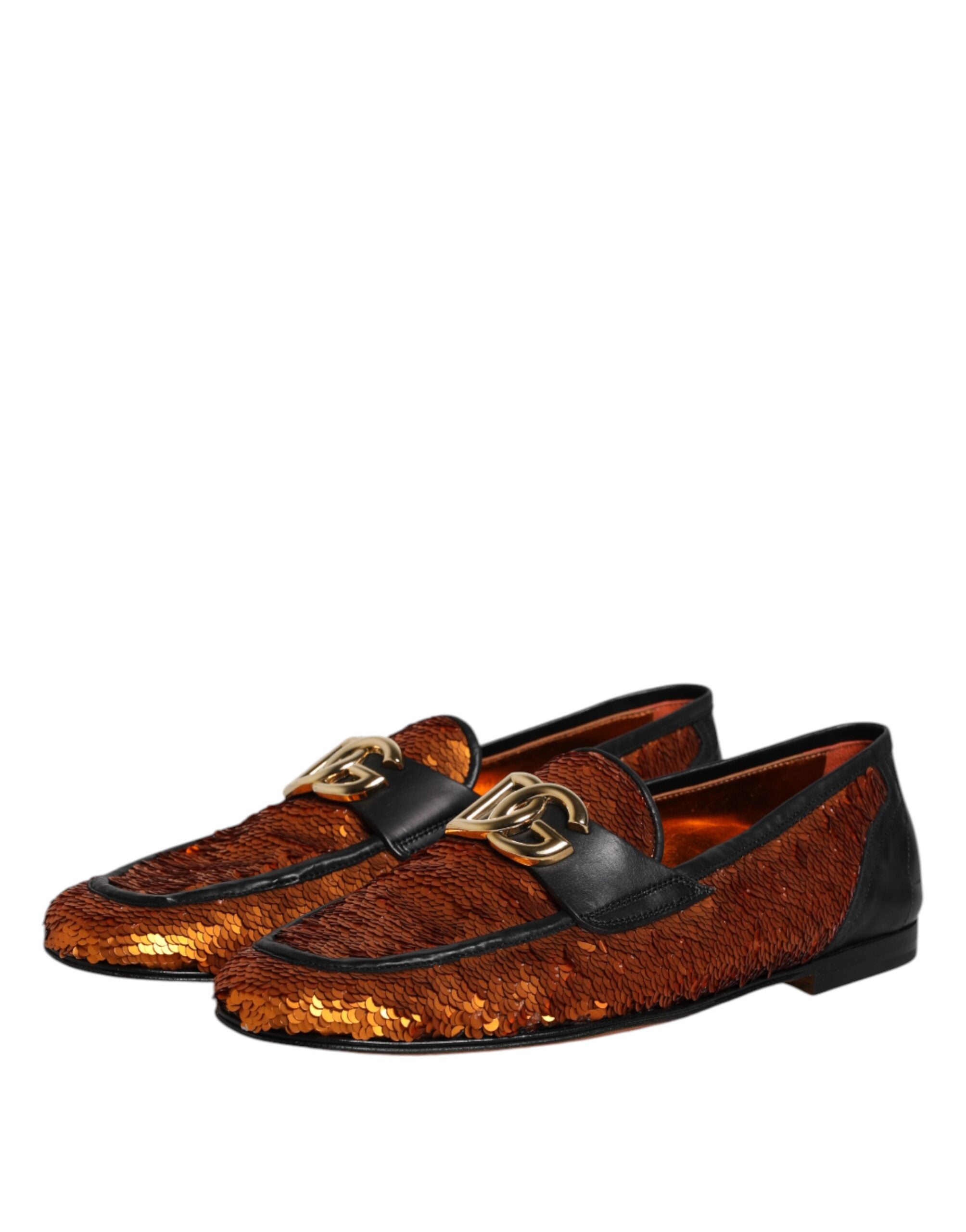 Dolce & Gabbana Orange Sequin Embellished Men Loafers Men's Shoes
