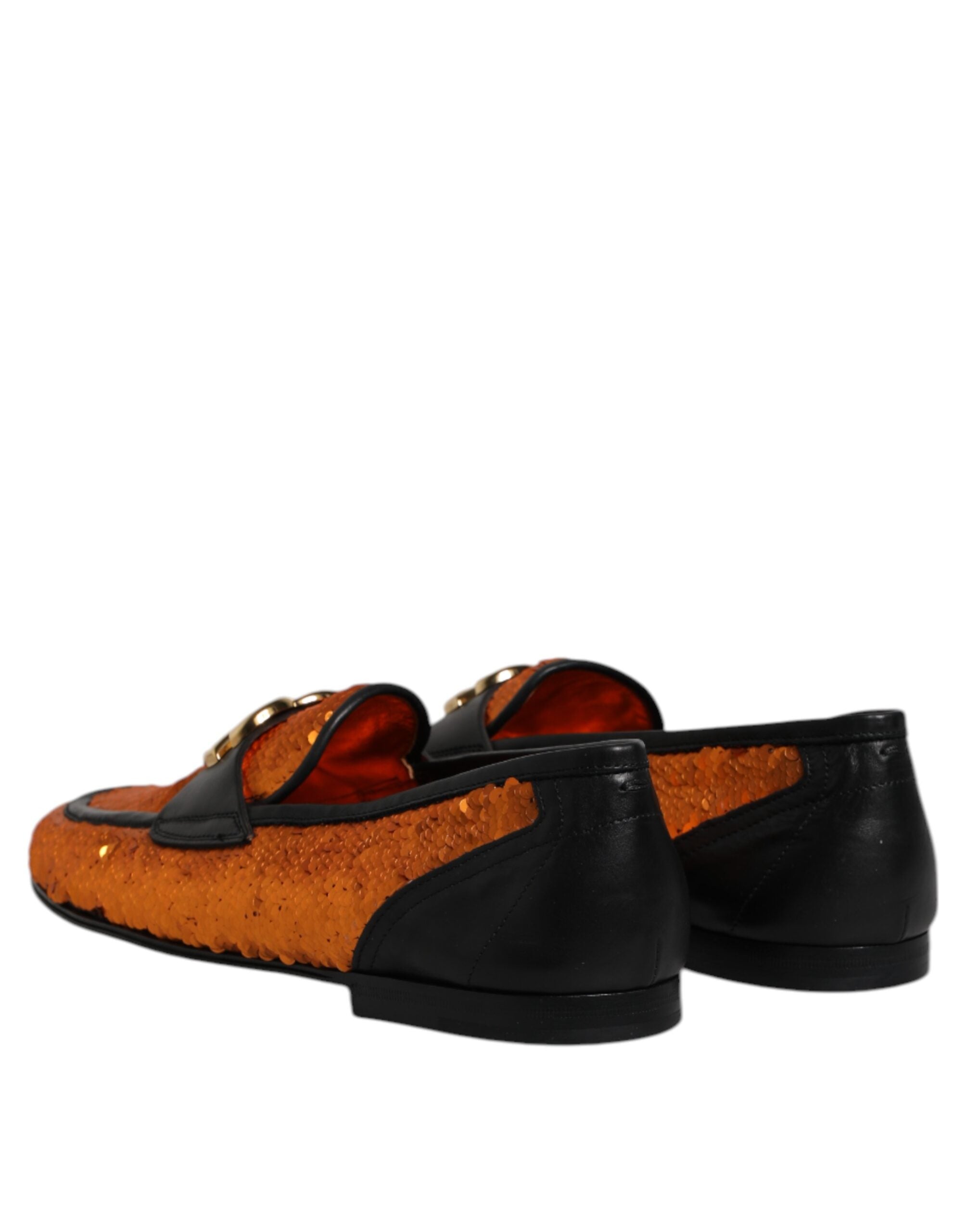 Dolce & Gabbana Orange Sequin Embellished Men Loafers Men's Shoes
