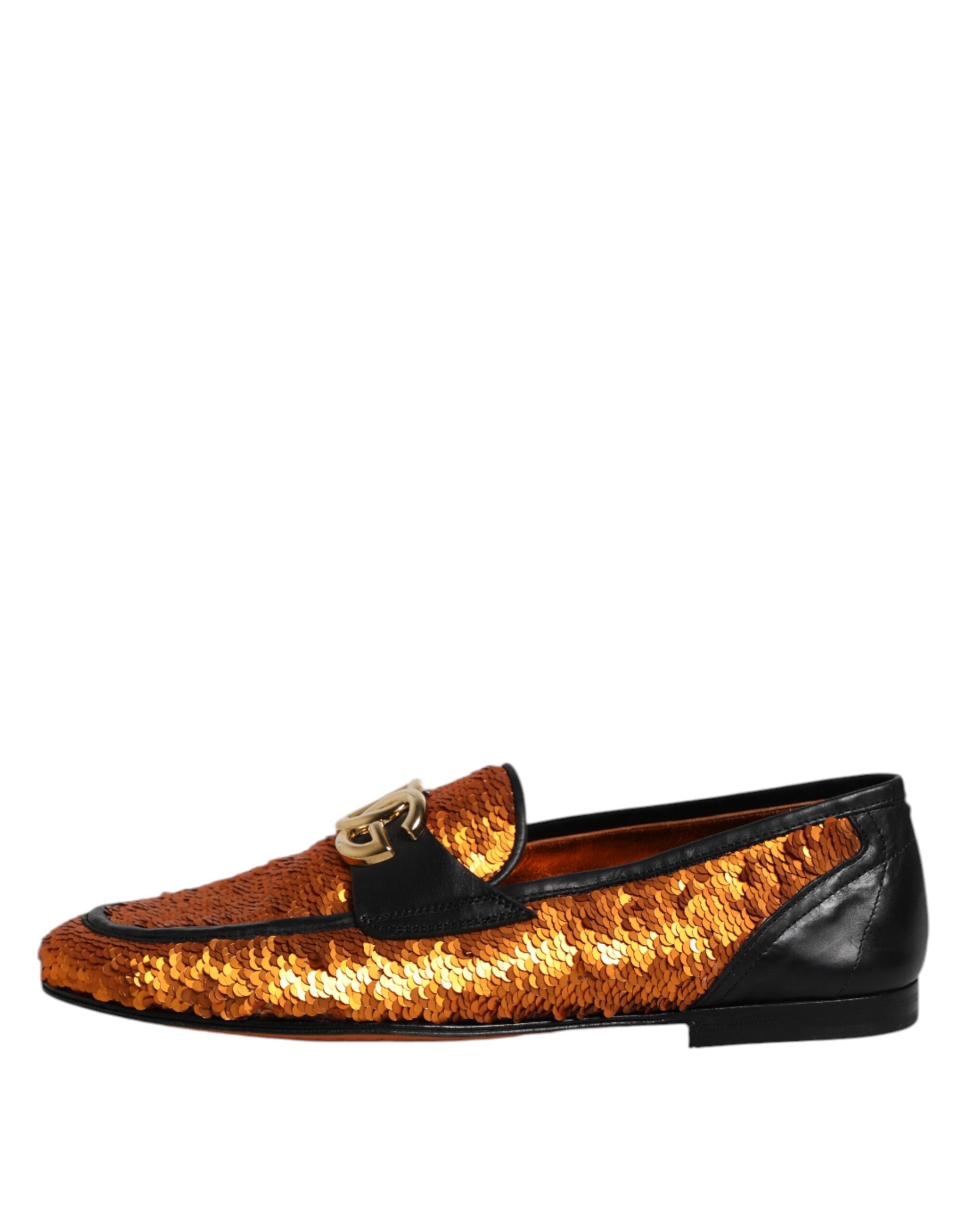 Dolce & Gabbana Orange Sequin Embellished Men Loafers Men's Shoes