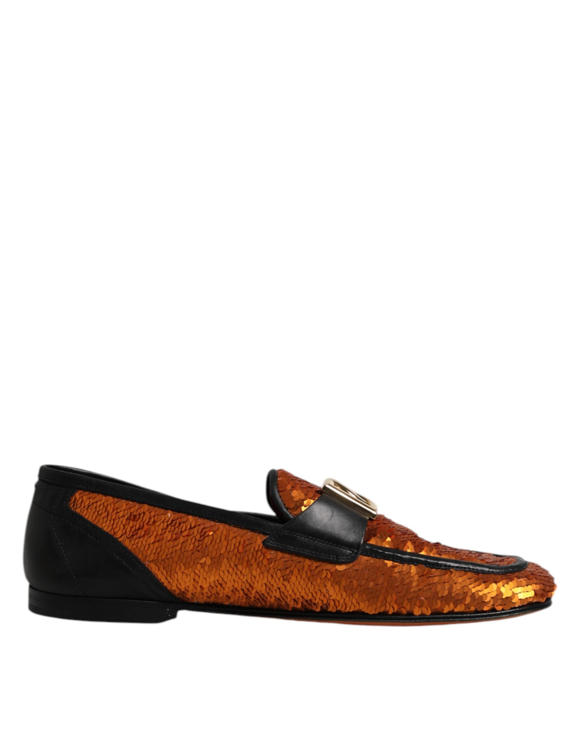 Dolce & Gabbana Orange Sequin Embellished Men Loafers Men's Shoes