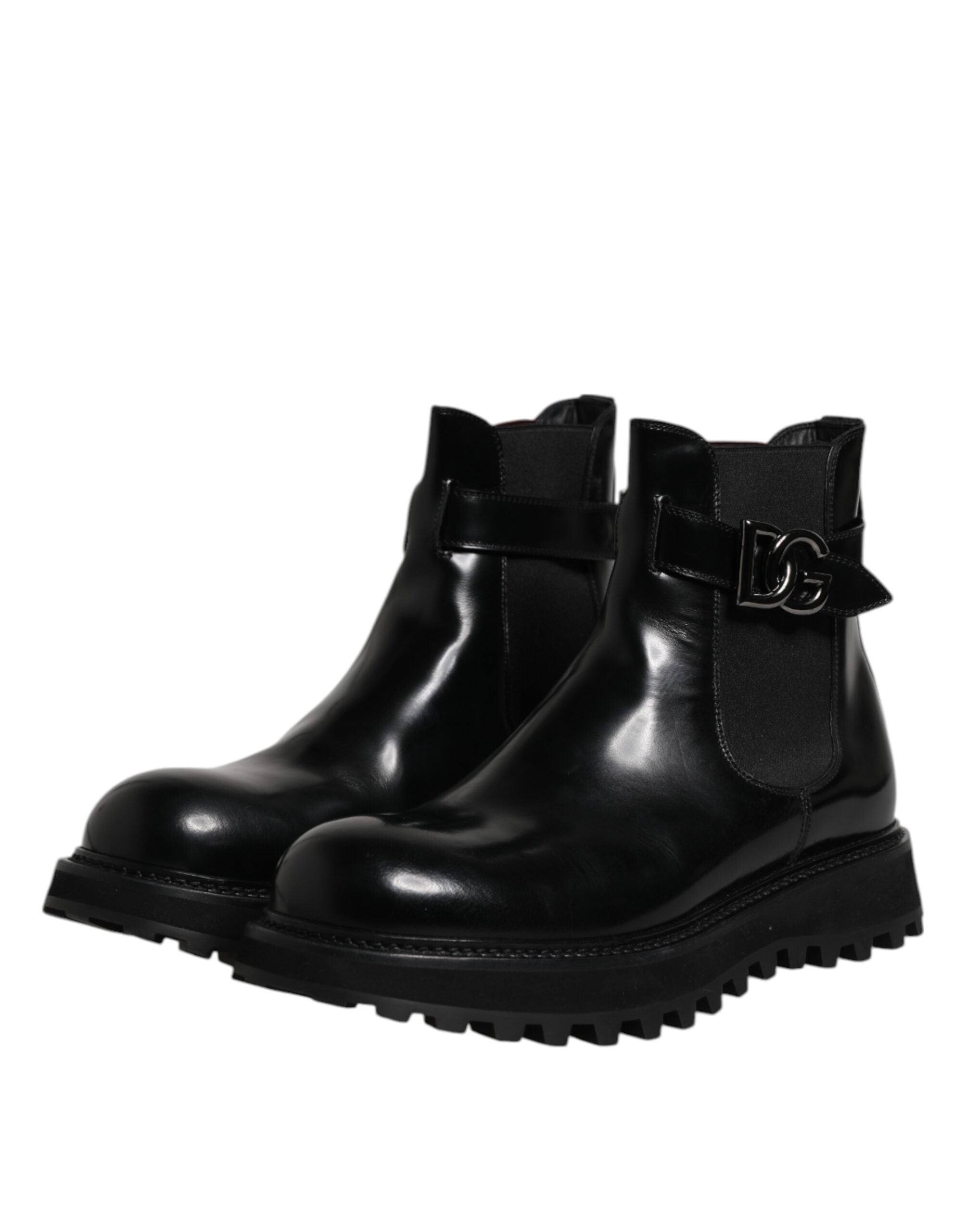 Dolce & Gabbana Black Belted DG Logo Men Chelsea Boots Men's Shoes