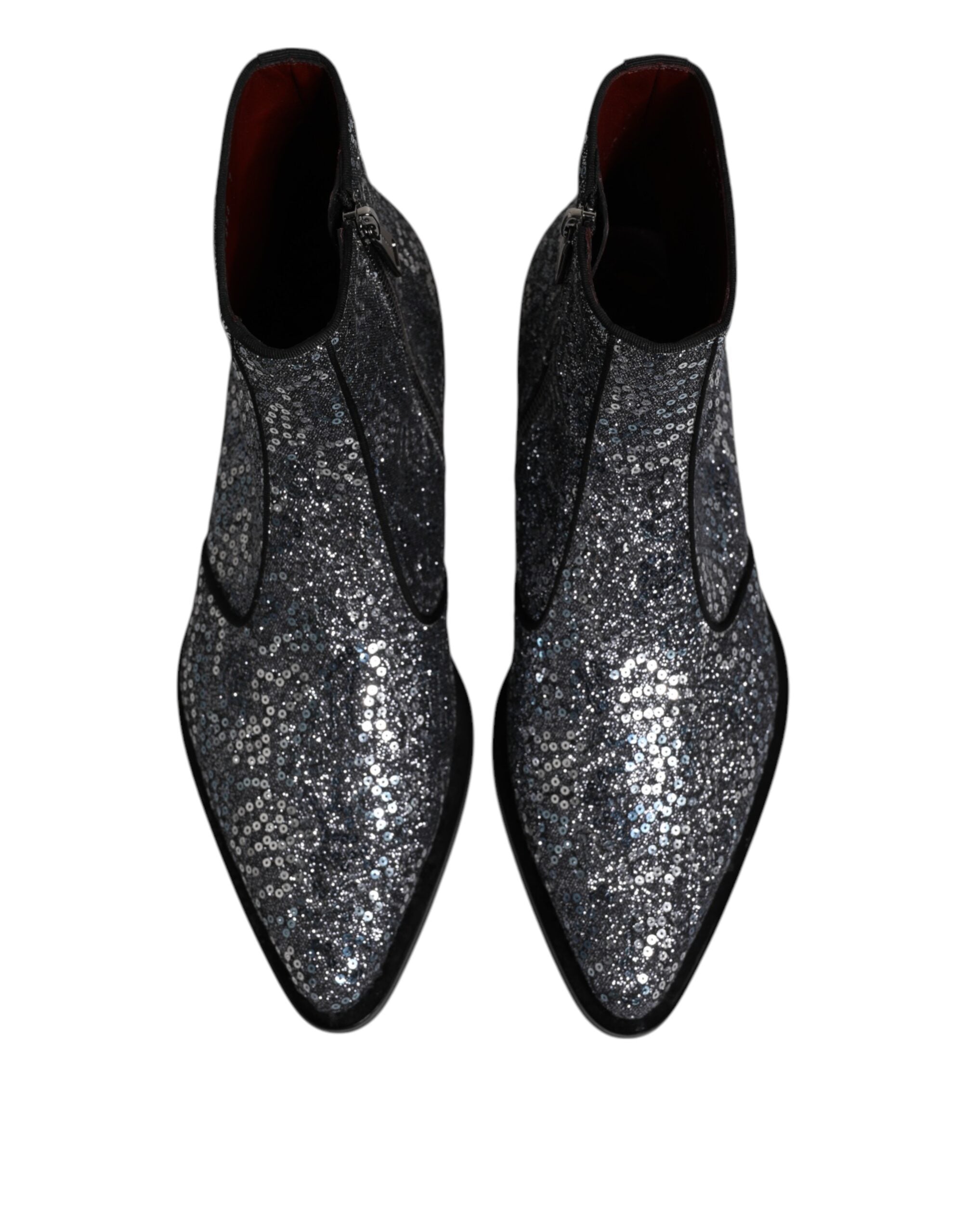 Dolce & Gabbana Dark Gray Cotton Sequined Chelsea Boots Men's Shoes