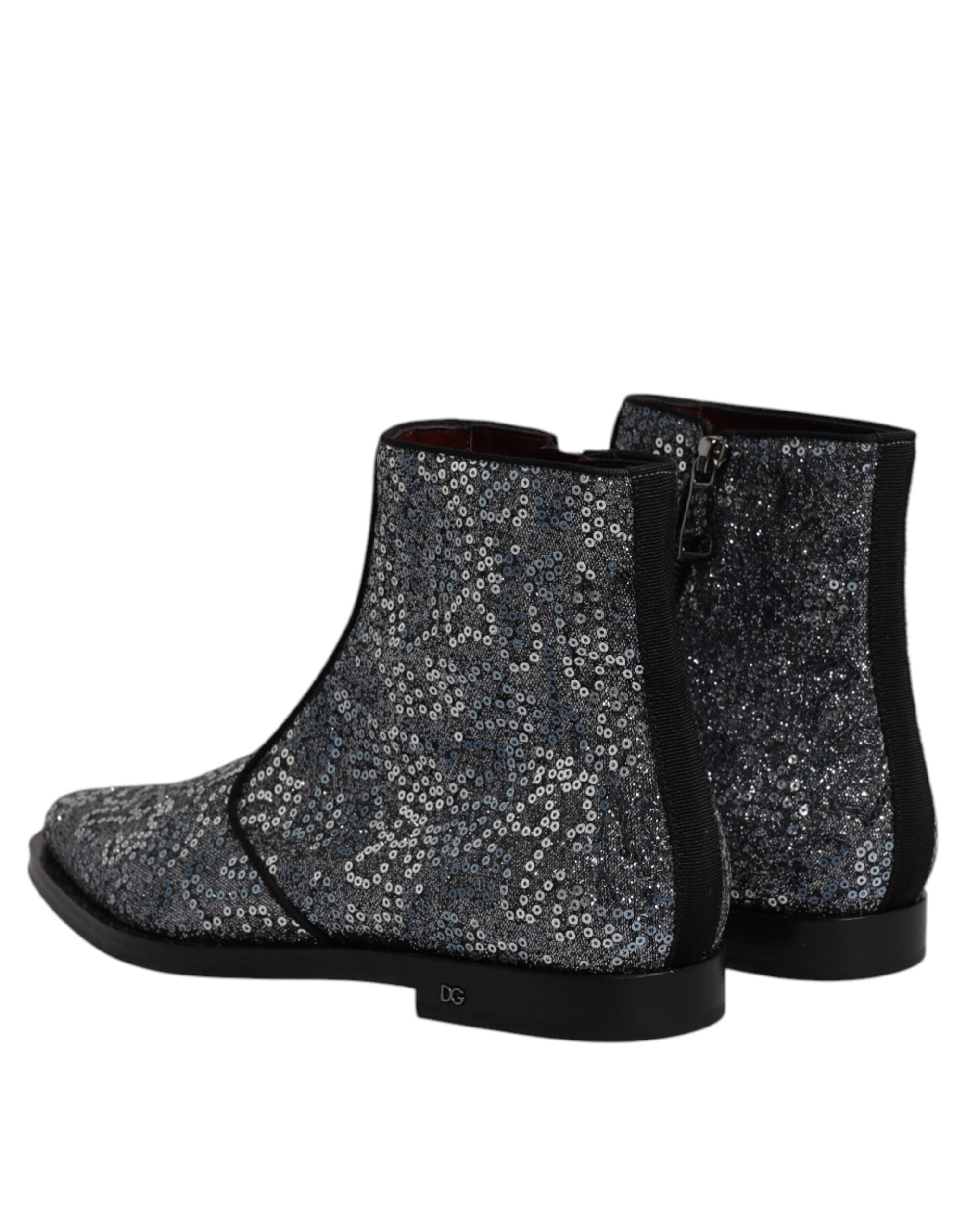 Dolce & Gabbana Dark Gray Cotton Sequined Chelsea Boots Men's Shoes
