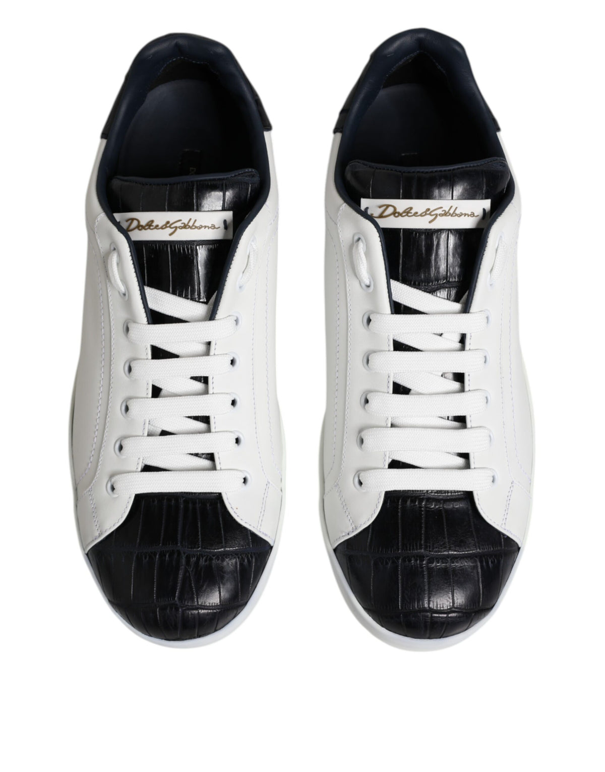Dolce & Gabbana White Black Leather Portofino Sneaker Men's Shoes