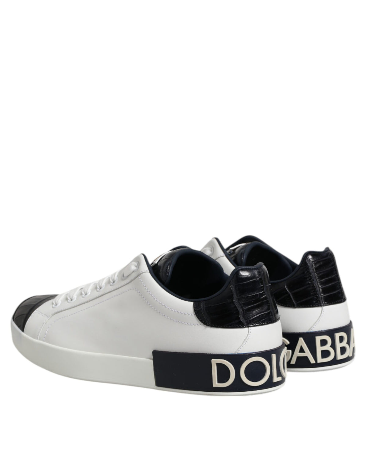 Dolce & Gabbana White Black Leather Portofino Sneaker Men's Shoes