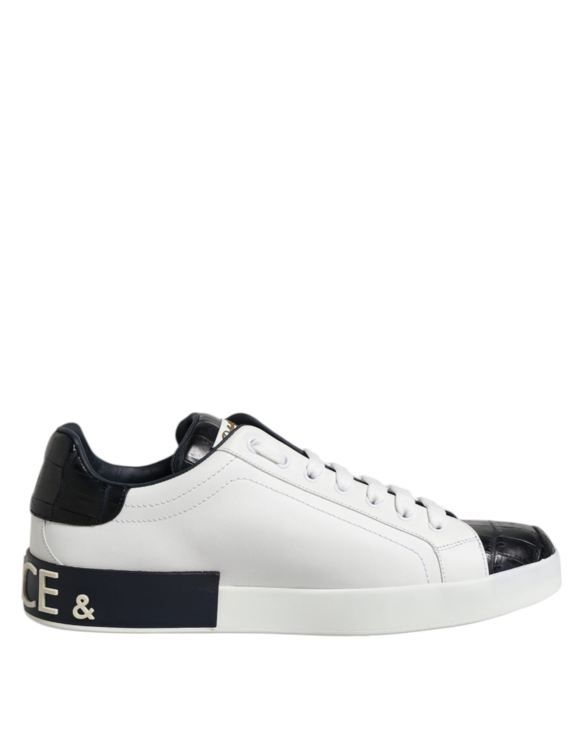 Dolce & Gabbana White Black Leather Portofino Sneaker Men's Shoes