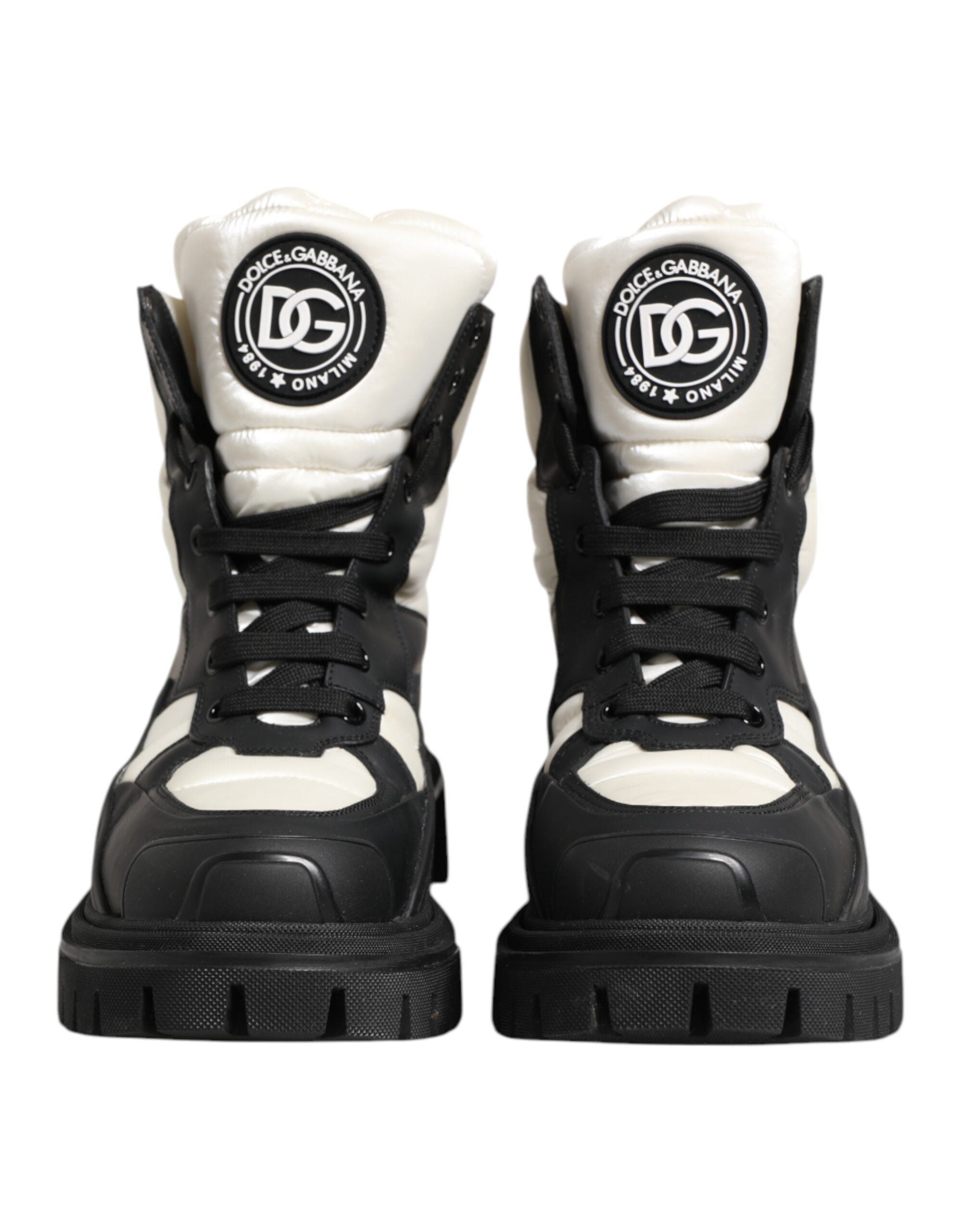 Dolce & Gabbana Black White Padded Lace Up Short Boots Women's Shoes (Pre-Owned)