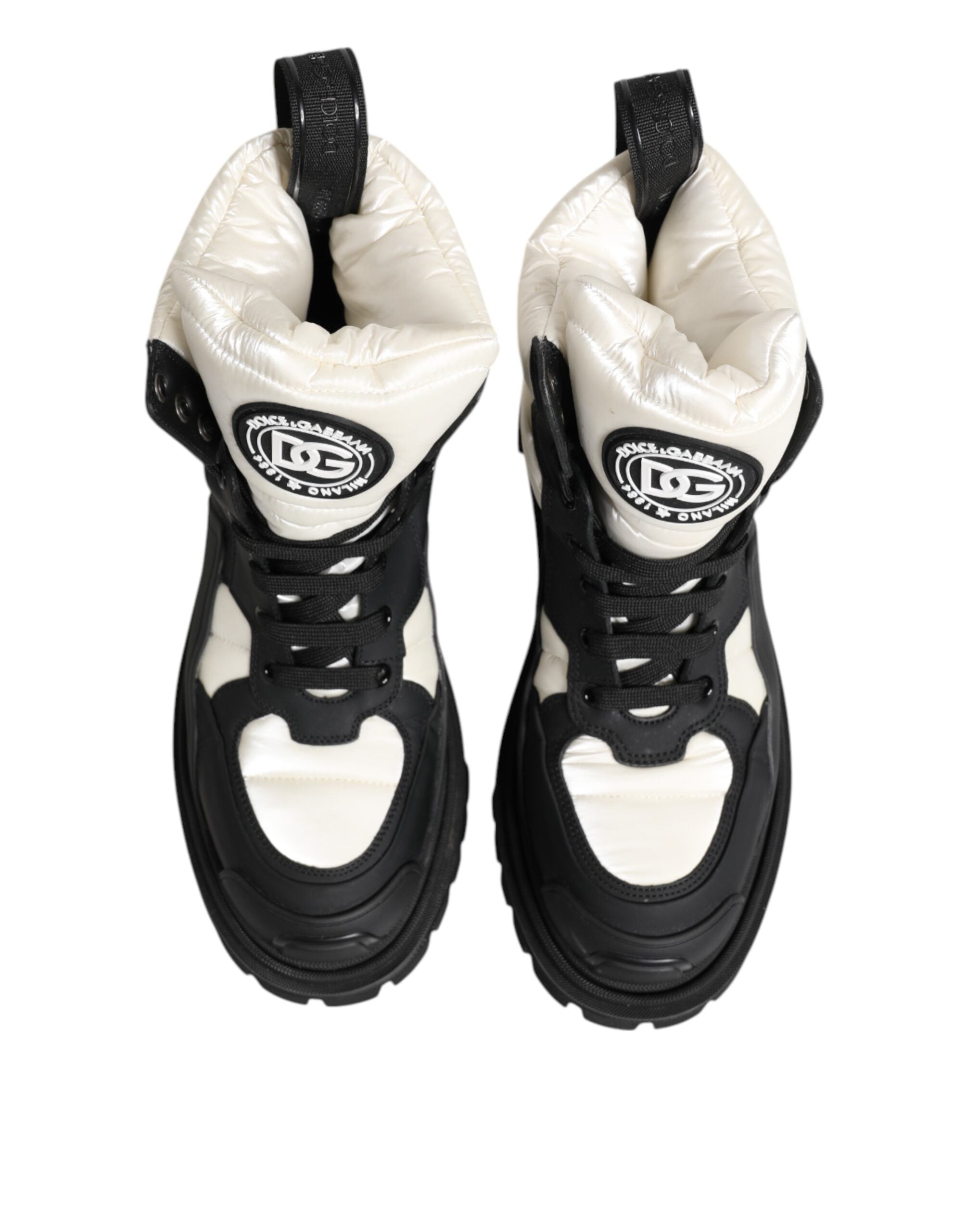 Dolce & Gabbana Black White Padded Lace Up Short Boots Women's Shoes (Pre-Owned)