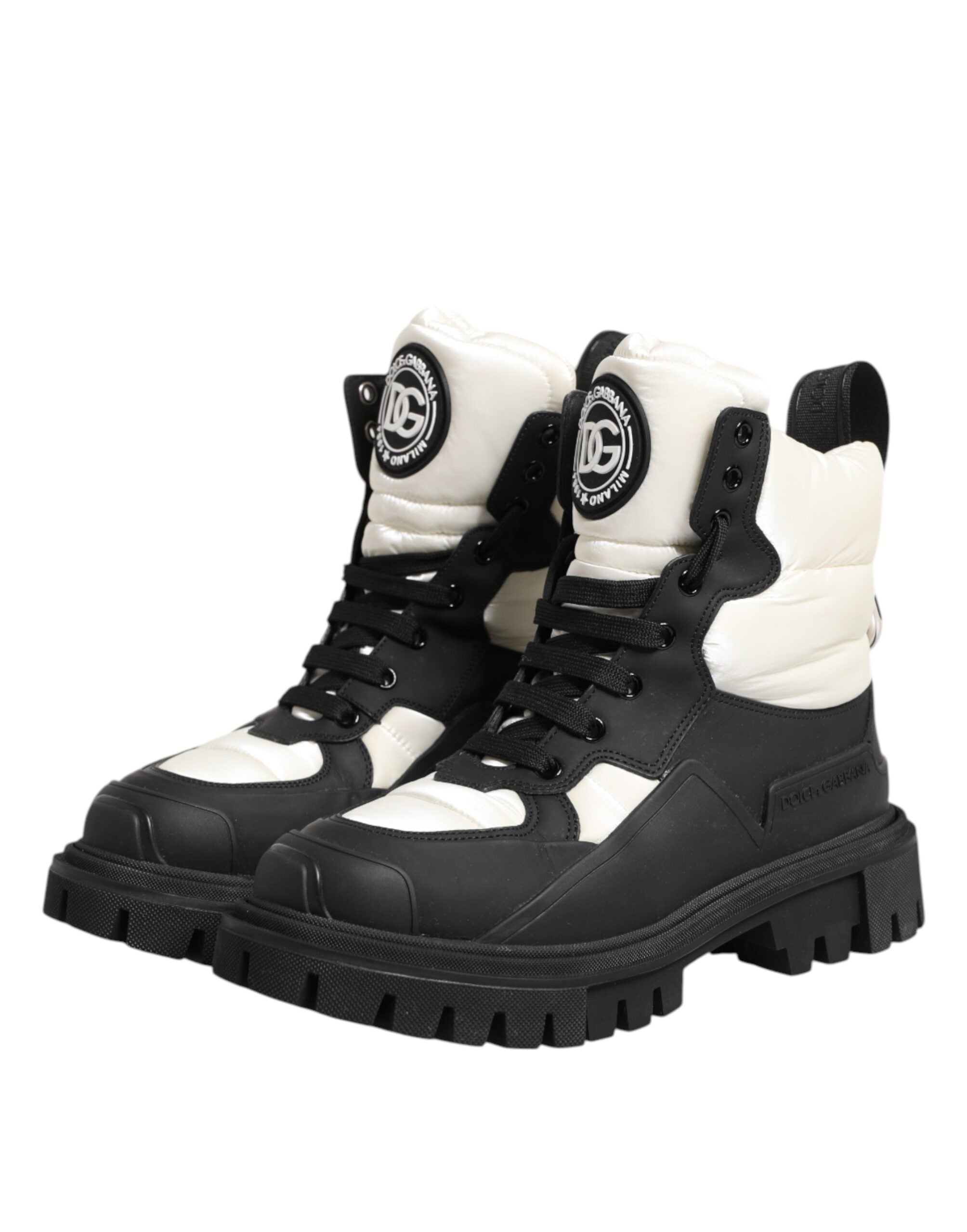Dolce & Gabbana Black White Padded Lace Up Short Boots Women's Shoes (Pre-Owned)