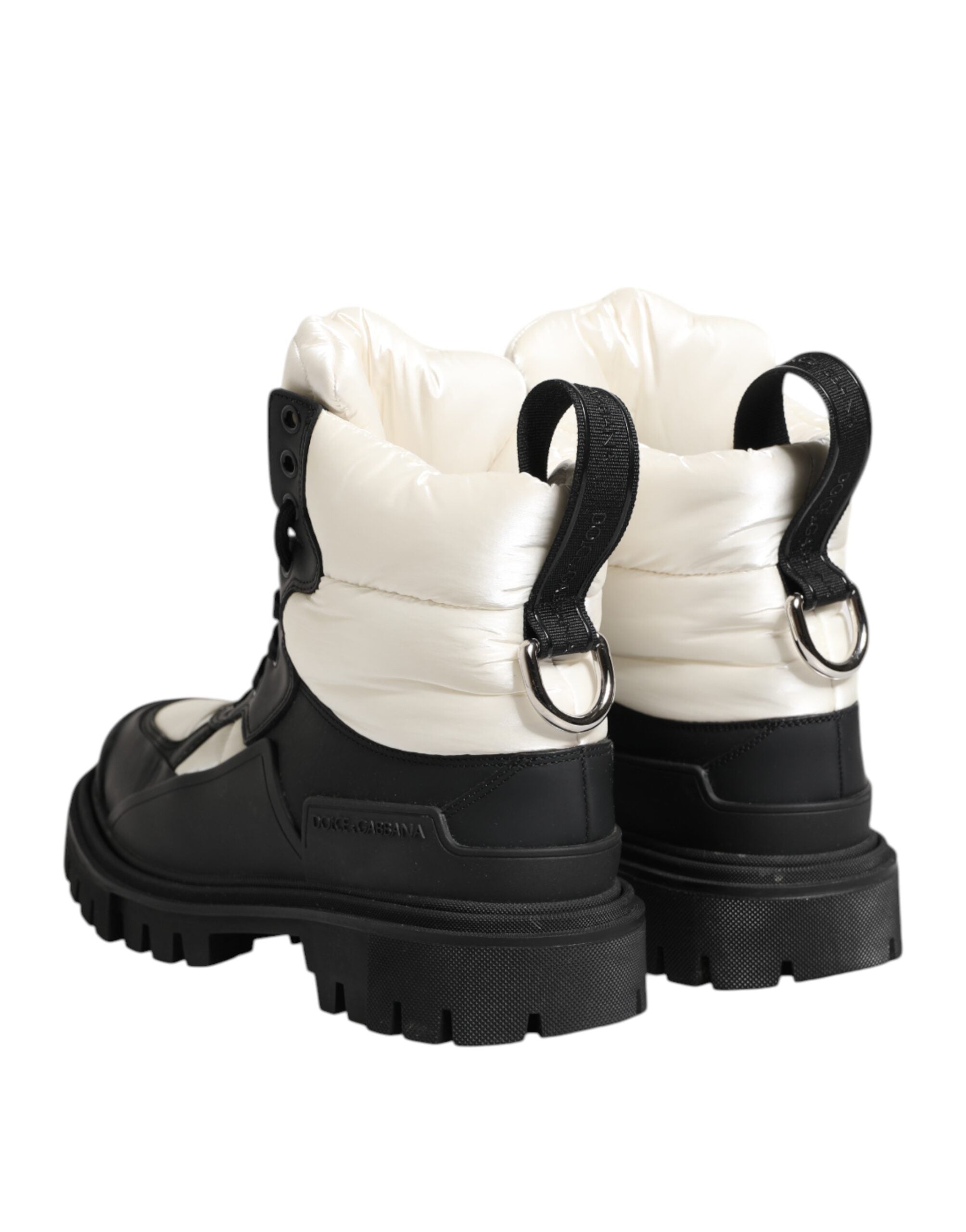 Dolce & Gabbana Black White Padded Lace Up Short Boots Women's Shoes (Pre-Owned)