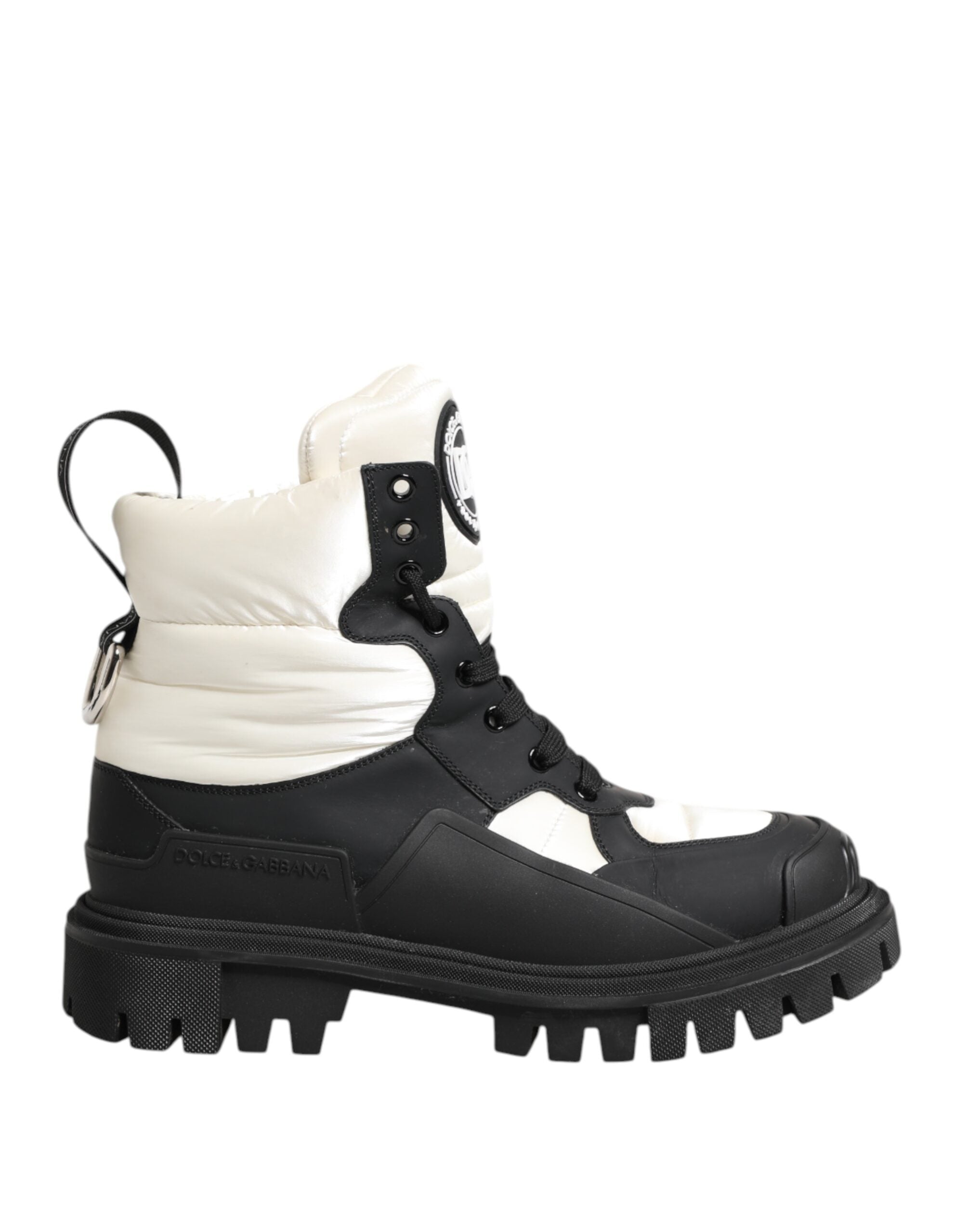 Dolce & Gabbana Black White Padded Lace Up Short Boots Women's Shoes (Pre-Owned)